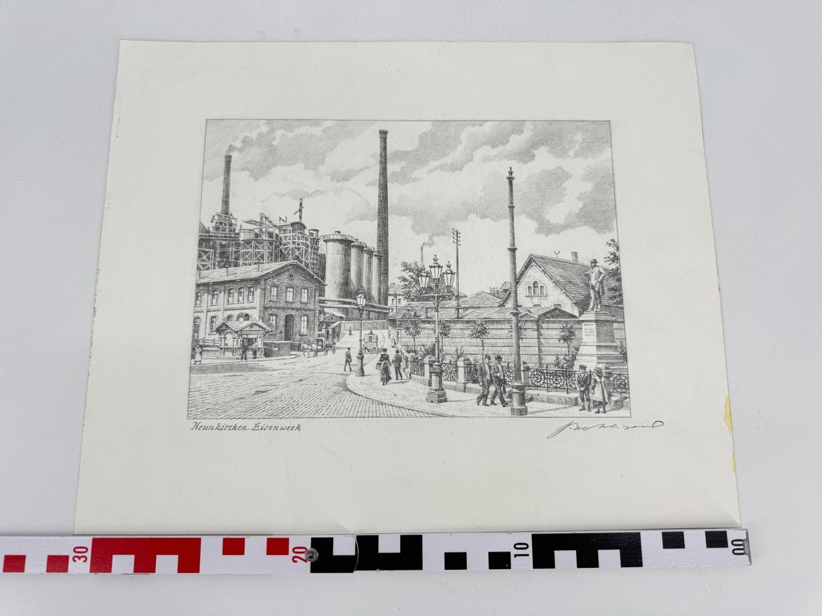 * HEINZ WEHLISCH ZEICHNUNG NEUNKIRCHEN EISENWERK ANSICHT SIGNIERT