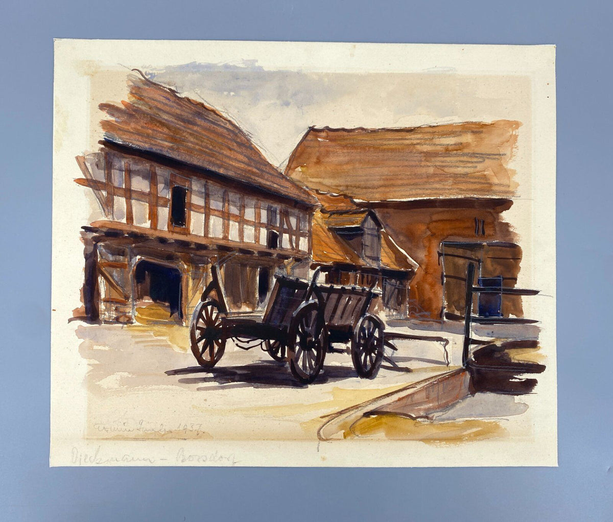 *GEMÄLDE ERWIN Z BAUERNHOF HEUWAGEN OBERSDORF 1937 SIGNIERT MALEREI VINTAGE