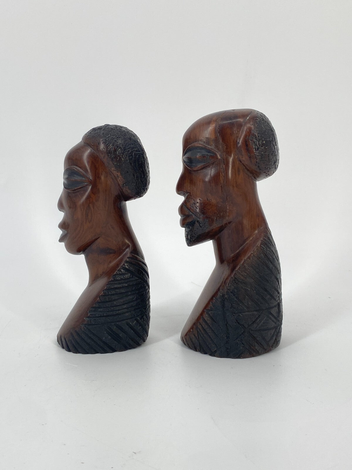 * 2 x AFRIKA HOLZ FIGUR KOPF ROSENHOLZ BÜSTE SCHNITZ HANDARBEIT VINTAGE