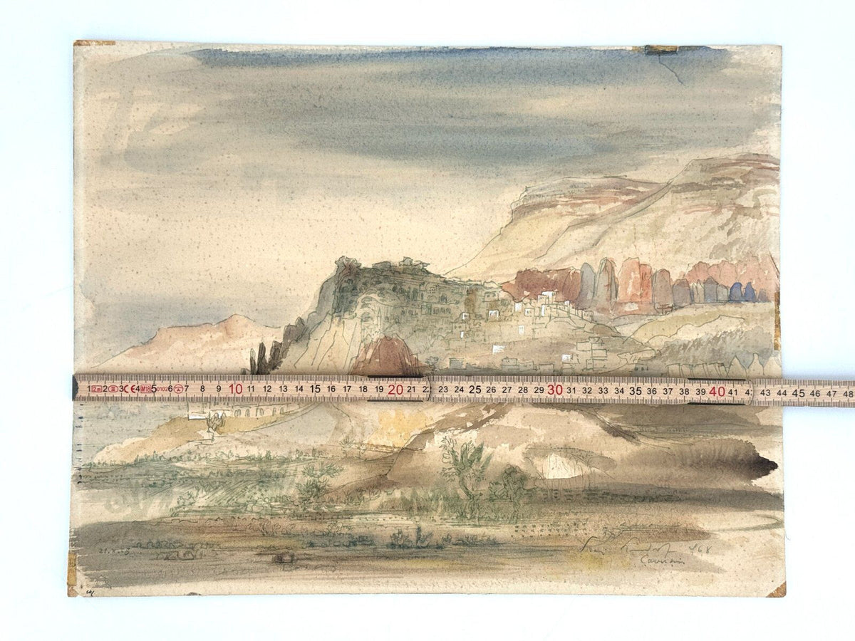 * GEMÄLDE AQUARELL LANDSCHAFT ITALIEN 1968 SIGNIERT UNIKAT