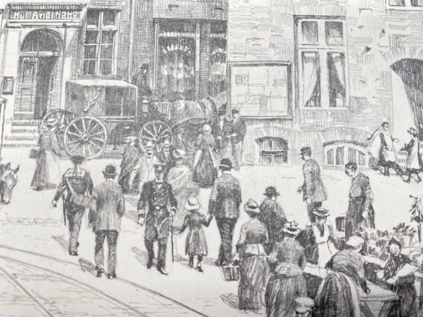 HEINZ WEHLISCH  ZEICHNUNG KIEL ALTER MARKT 1891 ORIGINAL HANDSIGNIERT
