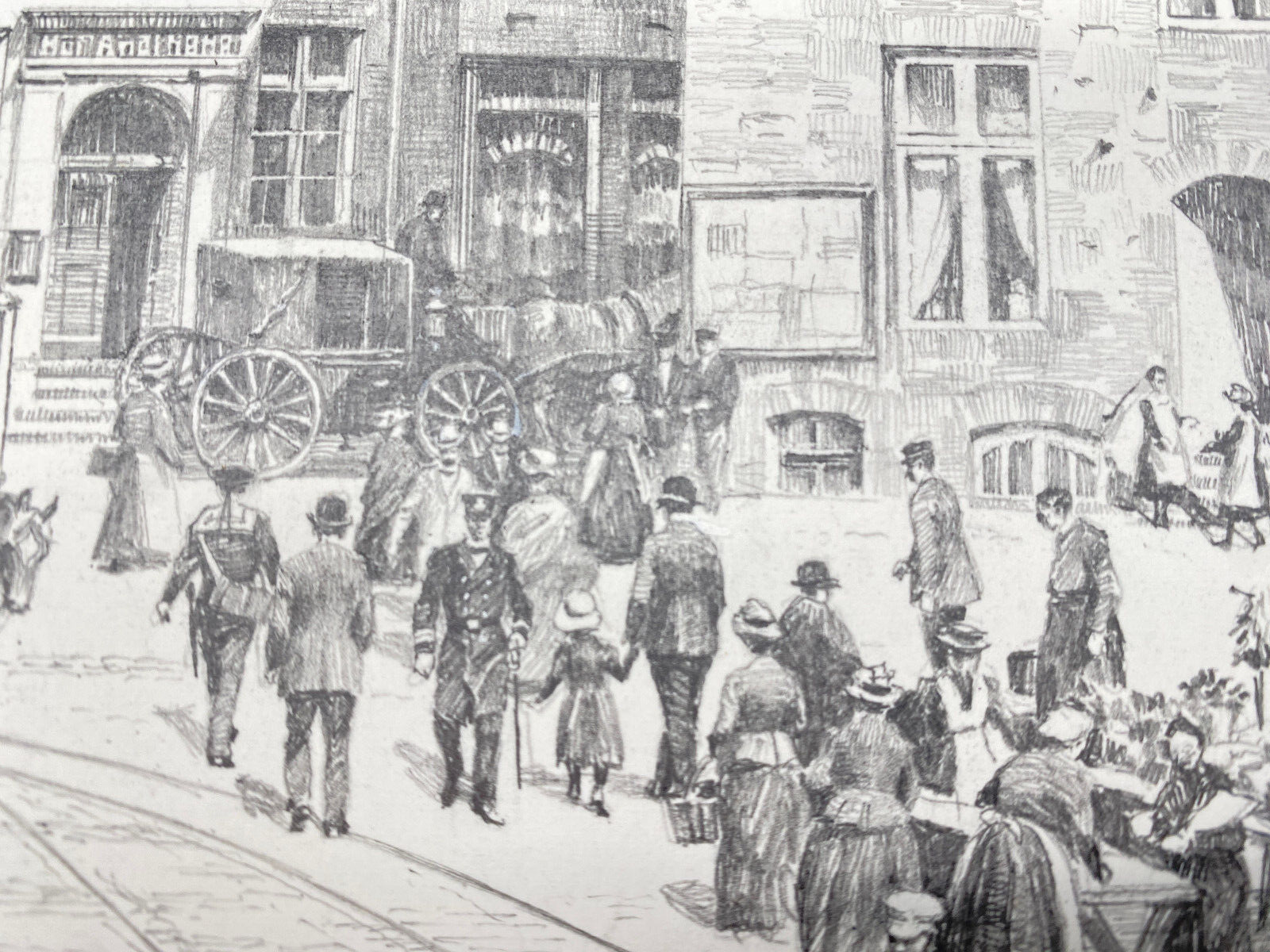 HEINZ WEHLISCH  ZEICHNUNG KIEL ALTER MARKT 1891 ORIGINAL HANDSIGNIERT