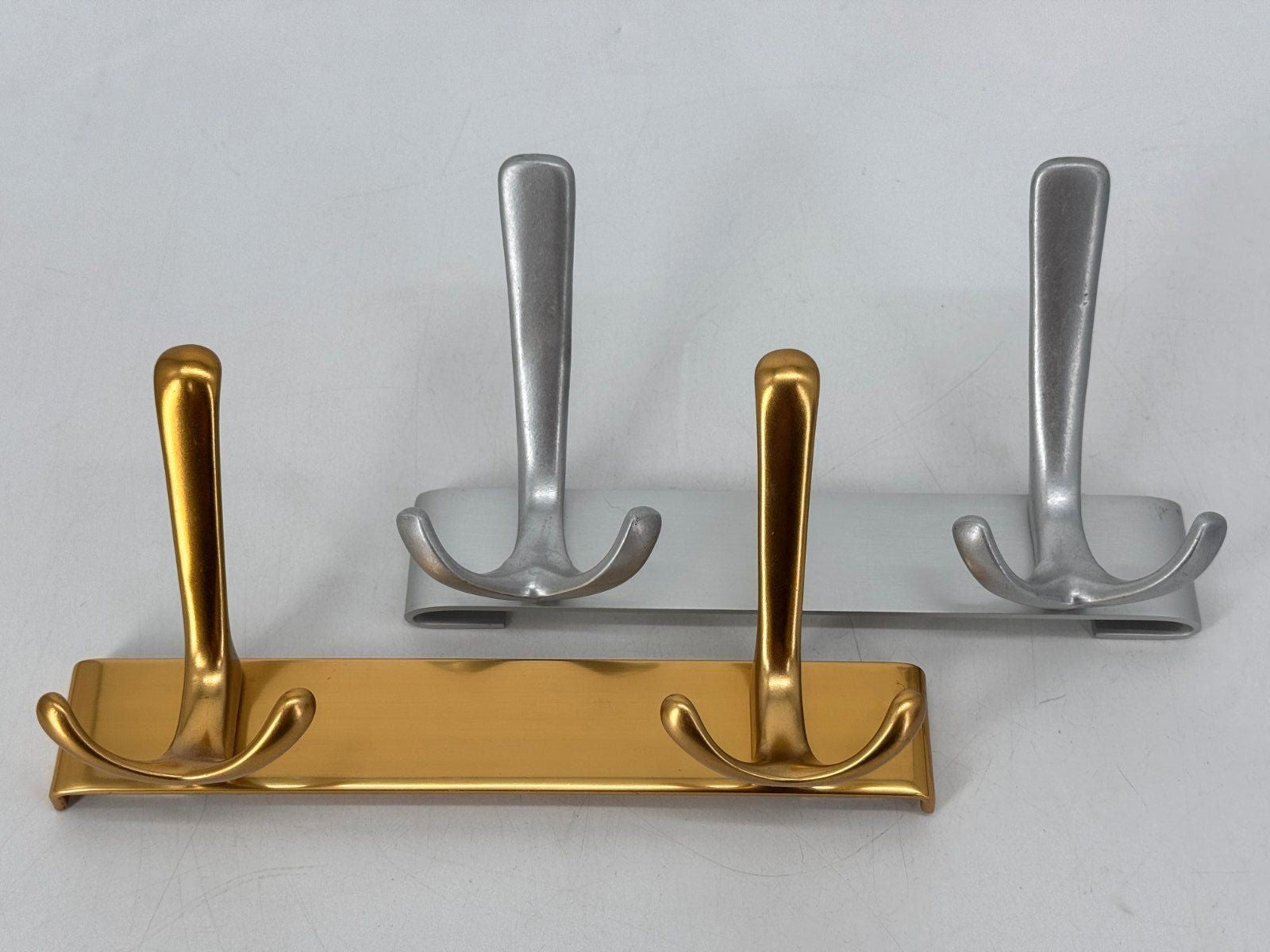2x GARDEROBE HAKENLEISTEN 2 HAKEN MESSING ALU 70er VINTAGE