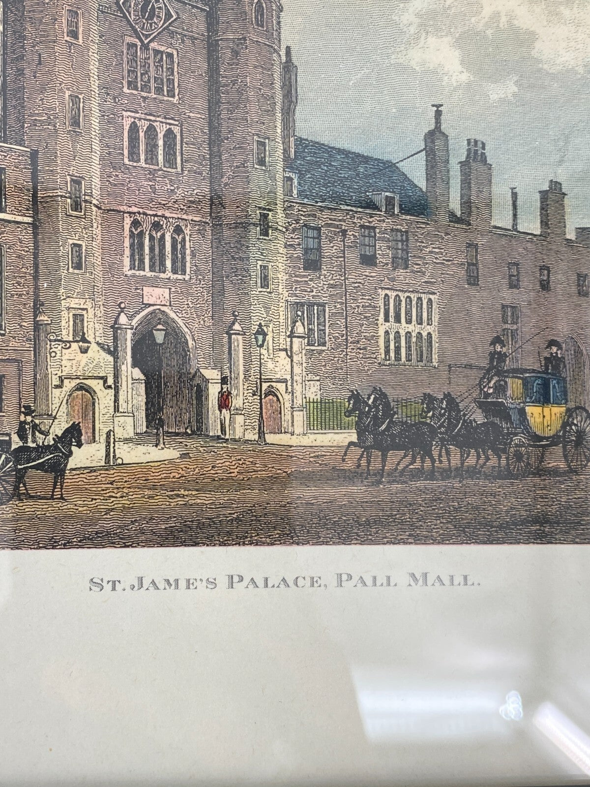 * 2 x DRUCK KUNSTDRUCK RADIERUNG NEW COLLEGE OXFORD ST. JAMES PALACE PALL MALL