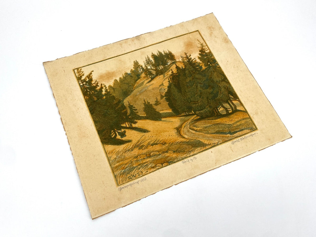 * GRAFIK LITHOGRAFIE GRETE MARGRET WOLFINGER NADELWALD FORSTWEG NADELBAUM 1923