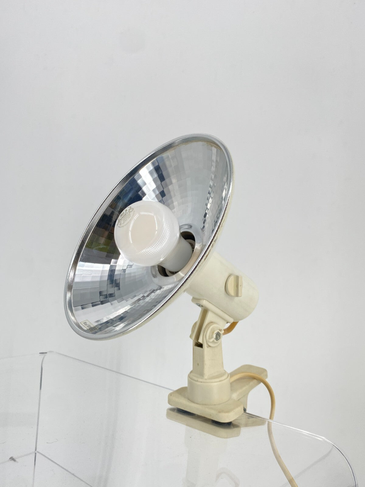* KLEMMLAMPE SPOT CREME WEIß CHROM FACETTIERT VINTAGE 60ER 70ER