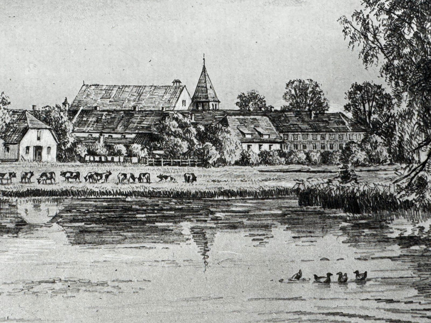* HEINZ WEHLISCH RADIERUNG EBSTORF BLICK VOM AHRENSBERG UM 1910 