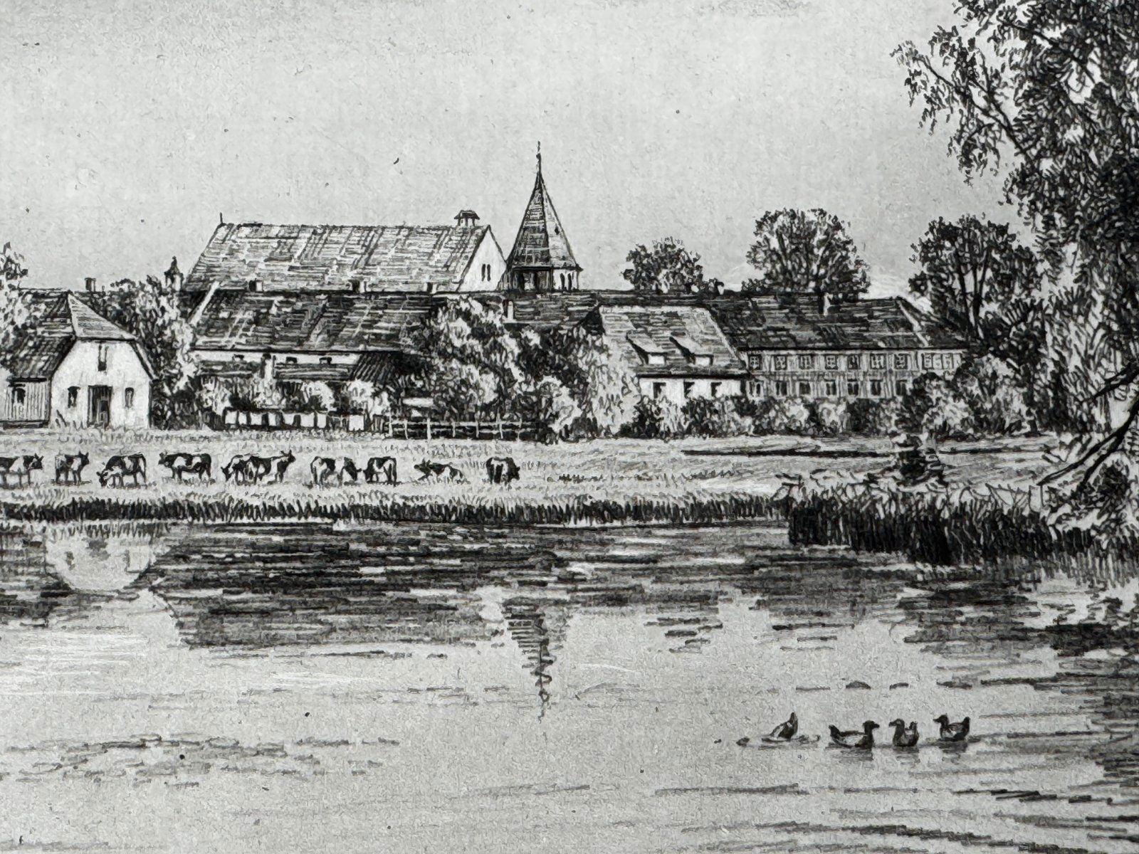 * HEINZ WEHLISCH RADIERUNG EBSTORF BLICK VOM AHRENSBERG UM 1910 