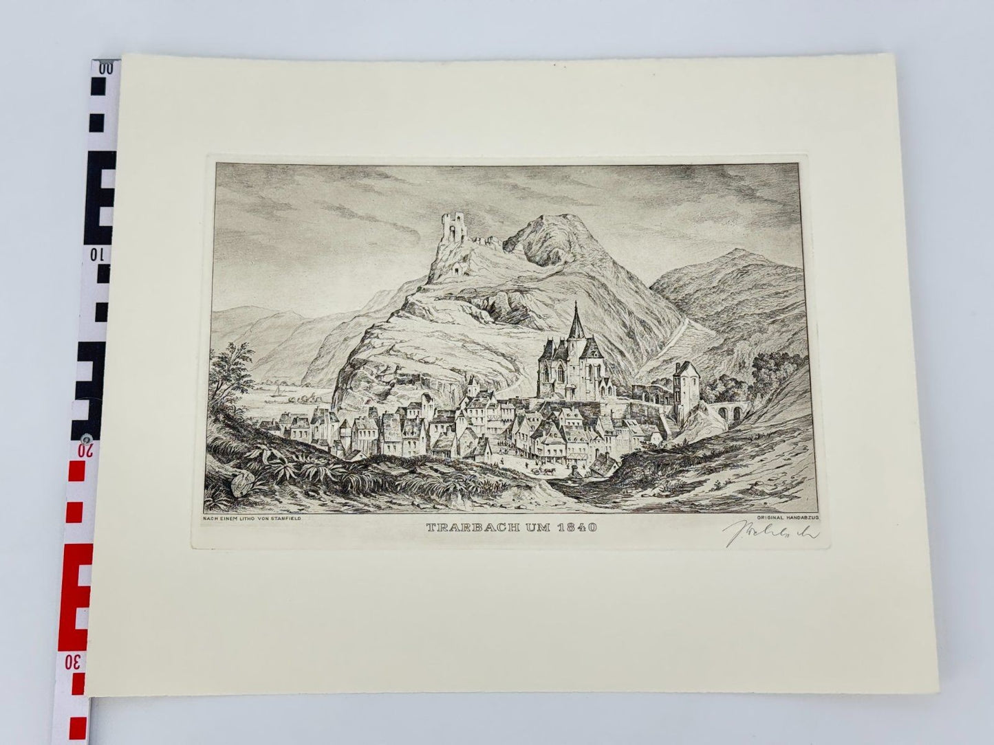 * HEINZ WEHLISCH RADIERUNG TRARBACH 1840 ANSICHT SIGNIERT