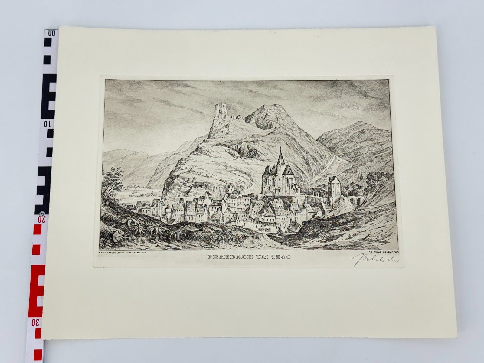 * HEINZ WEHLISCH RADIERUNG TRARBACH 1840 ANSICHT SIGNIERT