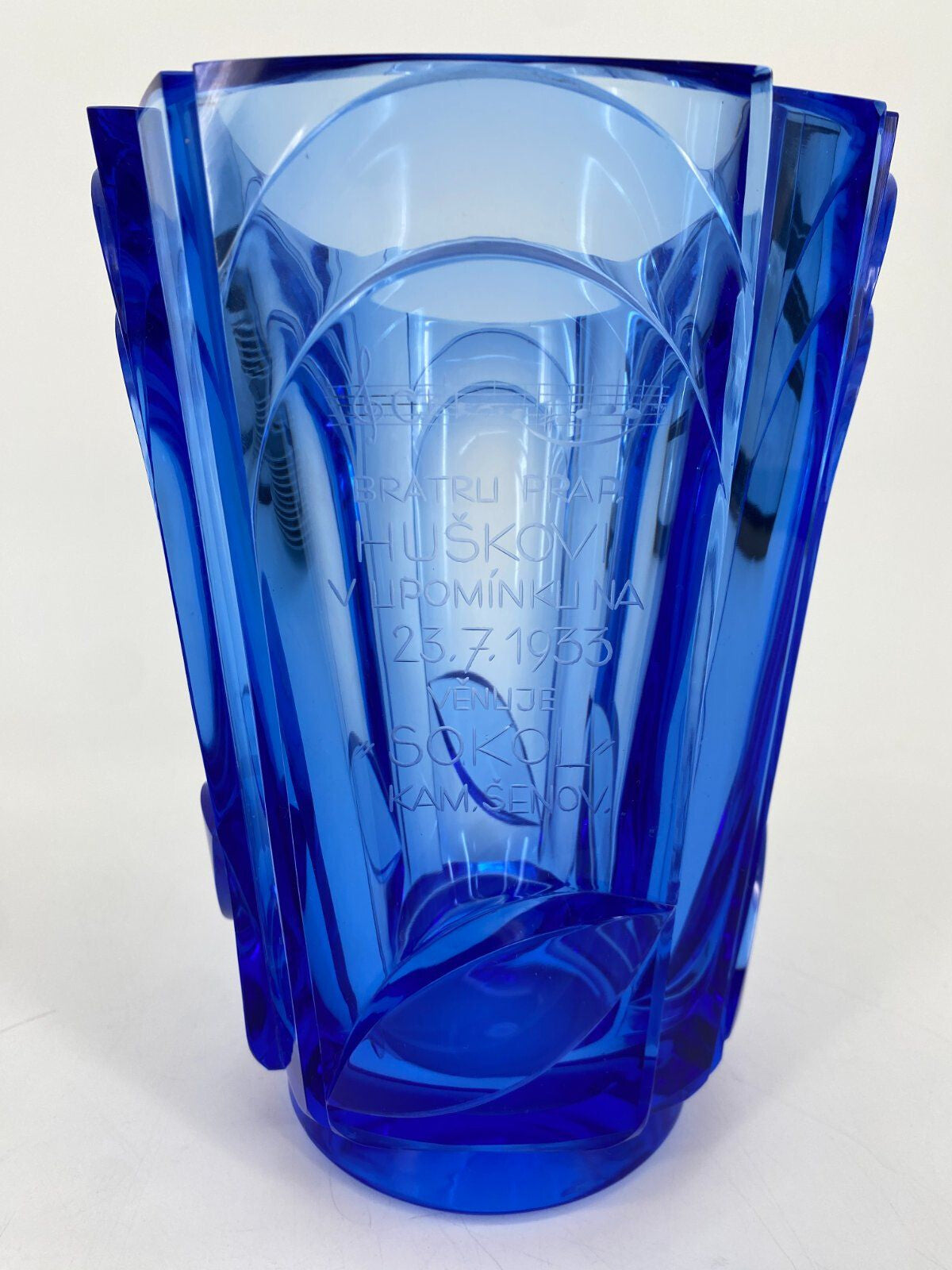 * VASE KRISTALLGLAS ART DECO TSCHECHIEN SOKOL GLAS BLAU