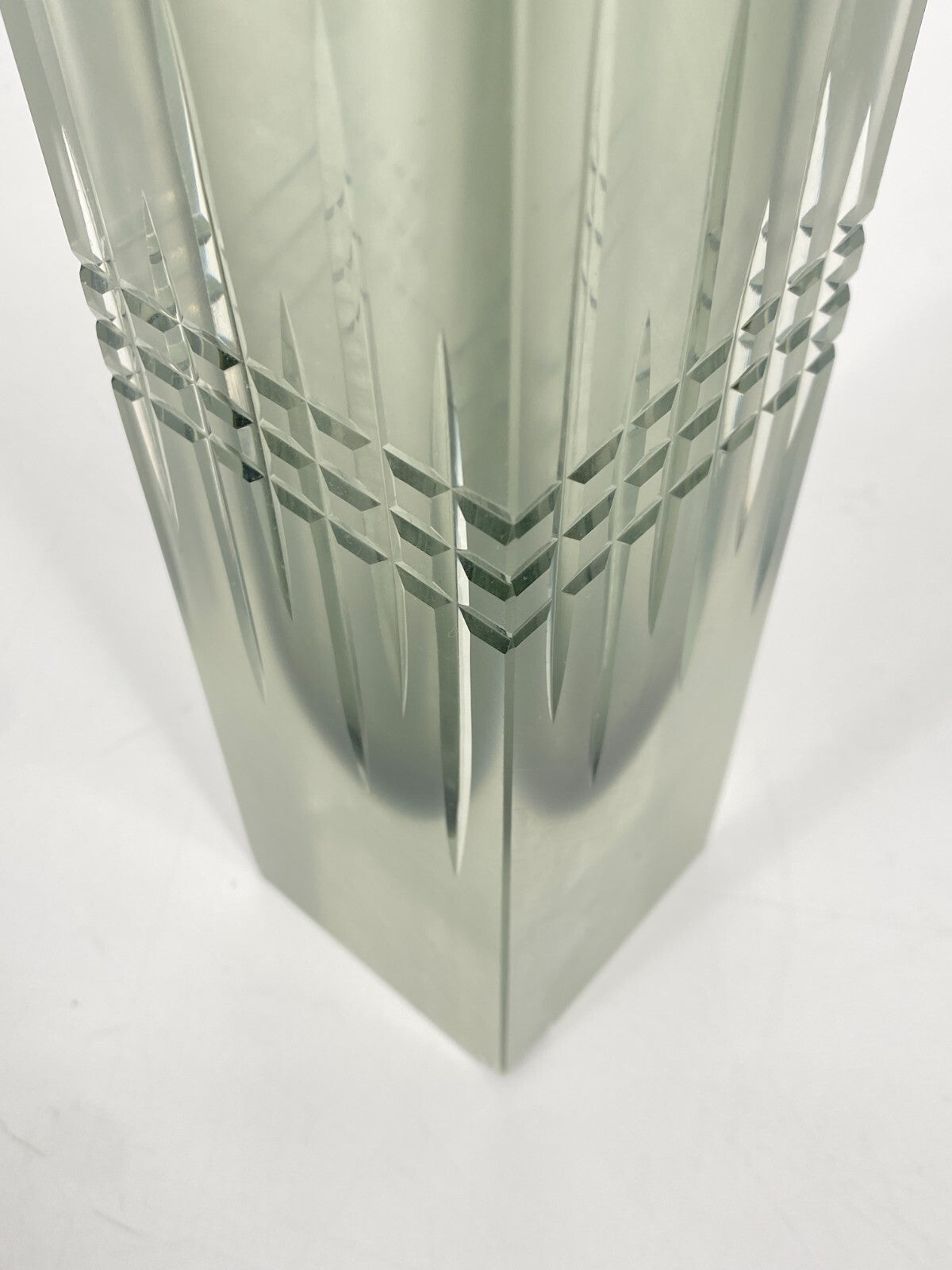 * GLAS VASE BLOCKVASE GRAU TRANSPARENT SATINIERT ÜBERFANGGLAS VINTAGE