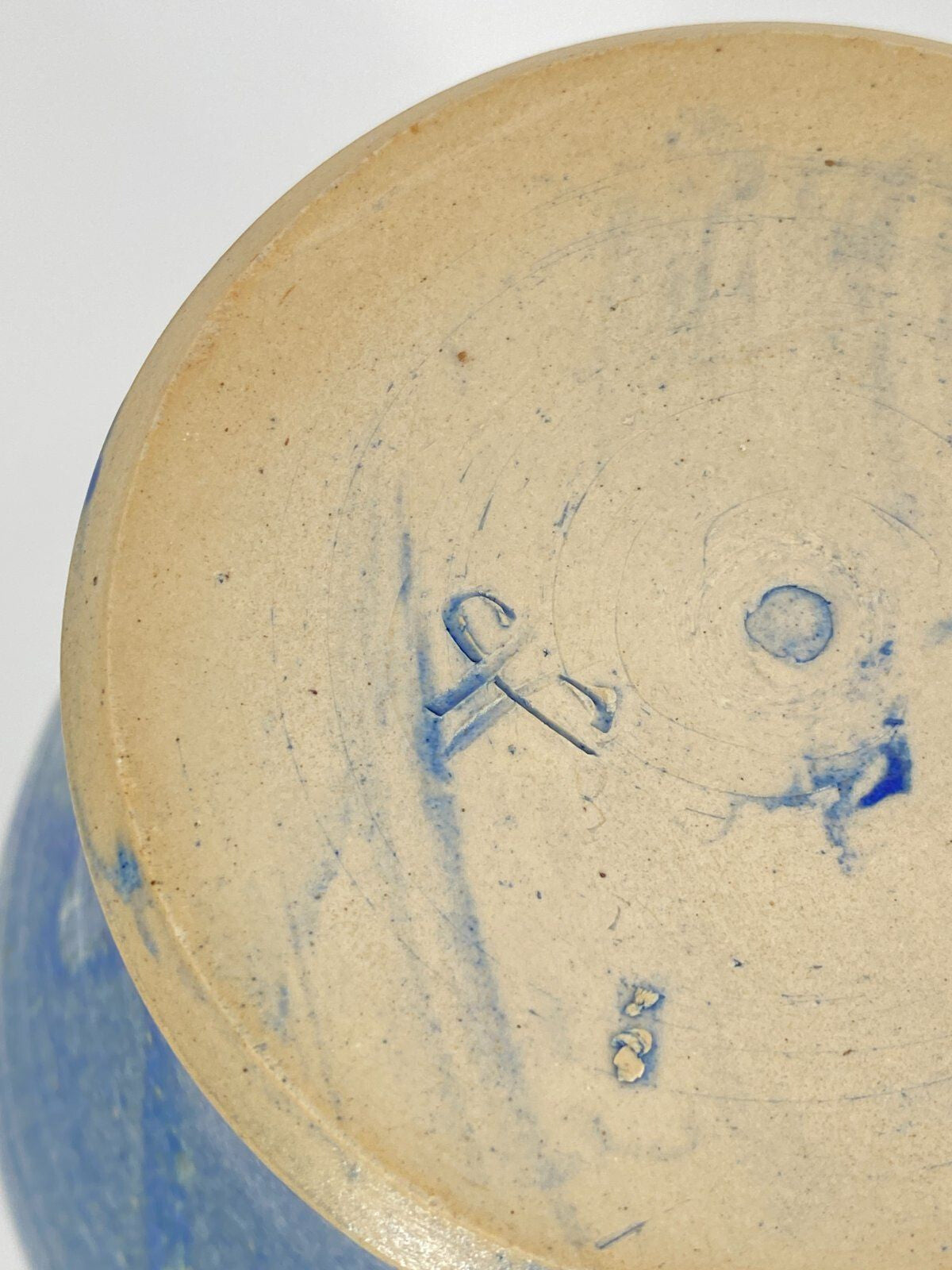 * STUDIOKERAMIK VASE BLAU LAUFGLASUR AQUARELL VINTAGE 21CM
