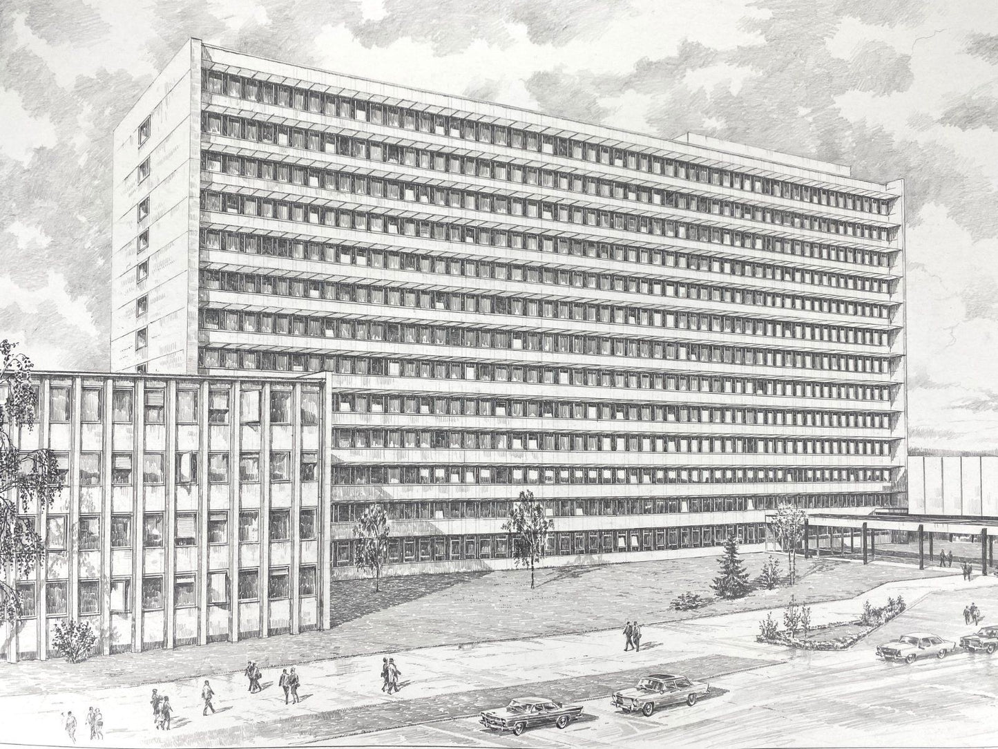 *GRAFIK HEINZ WEHLISCH HANDZEICHNUNG ERLANGEN SIEMENS HOCHHAUS