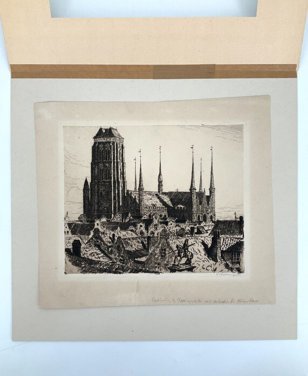 *RADIERUNG BERTHOLD HELLINGRATH DANZIG GDAŃSK MARIENKIRCHE SIGNIERT STADTANSICHT