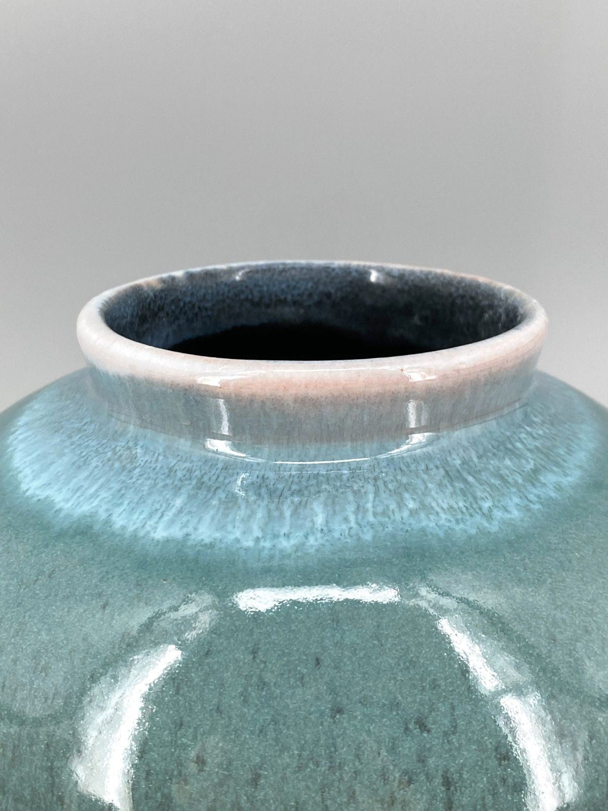 * KERAMIK VASE TÜRKIS BLAU GRÜN GLASUR GESPRENKELT VINTAGE 70er