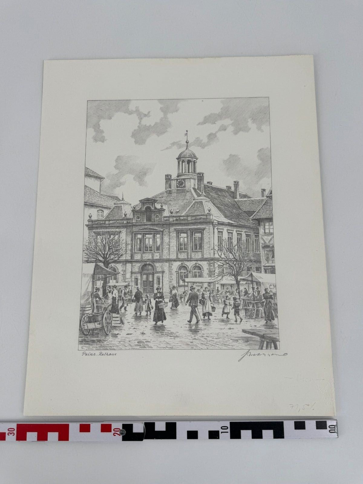 * HEINZ WEHLISCH ZEICHNUNG PEINE RATHAUS ANSICHT SIGNIERT