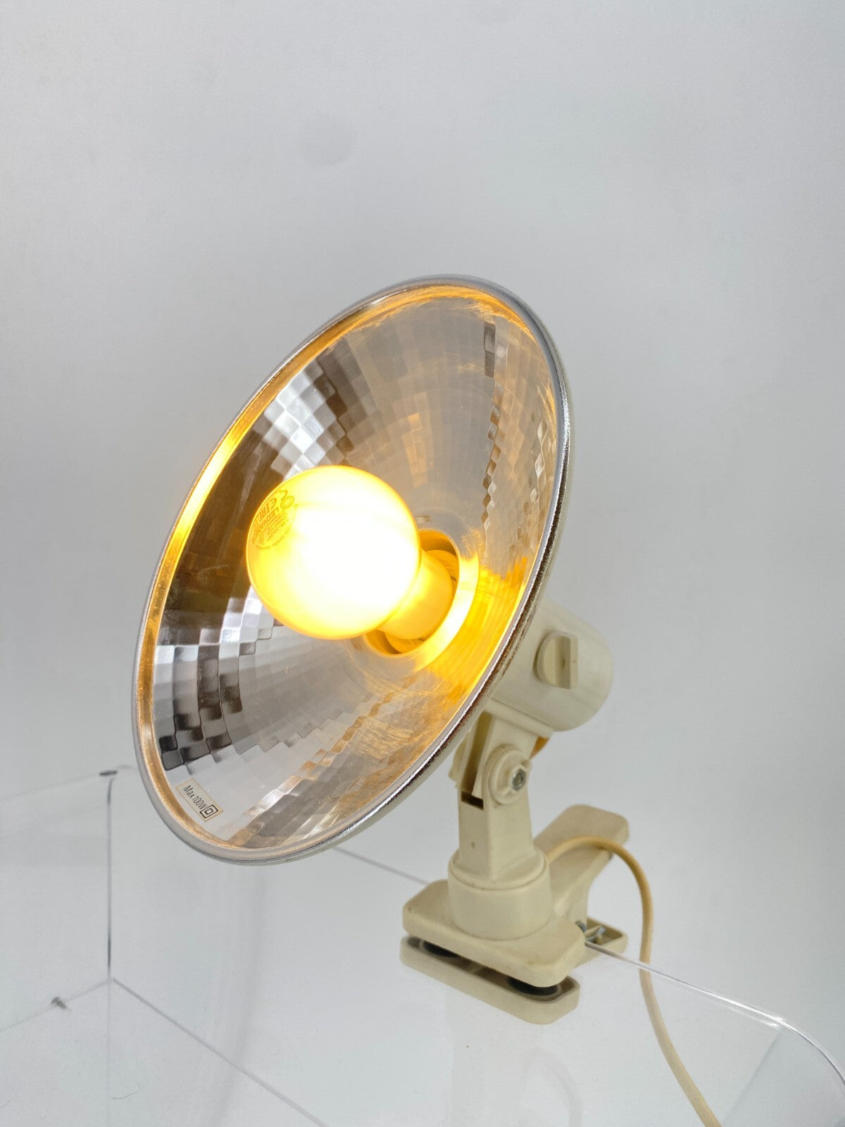 * KLEMMLAMPE SPOT CREME WEIß CHROM FACETTIERT VINTAGE 60ER 70ER