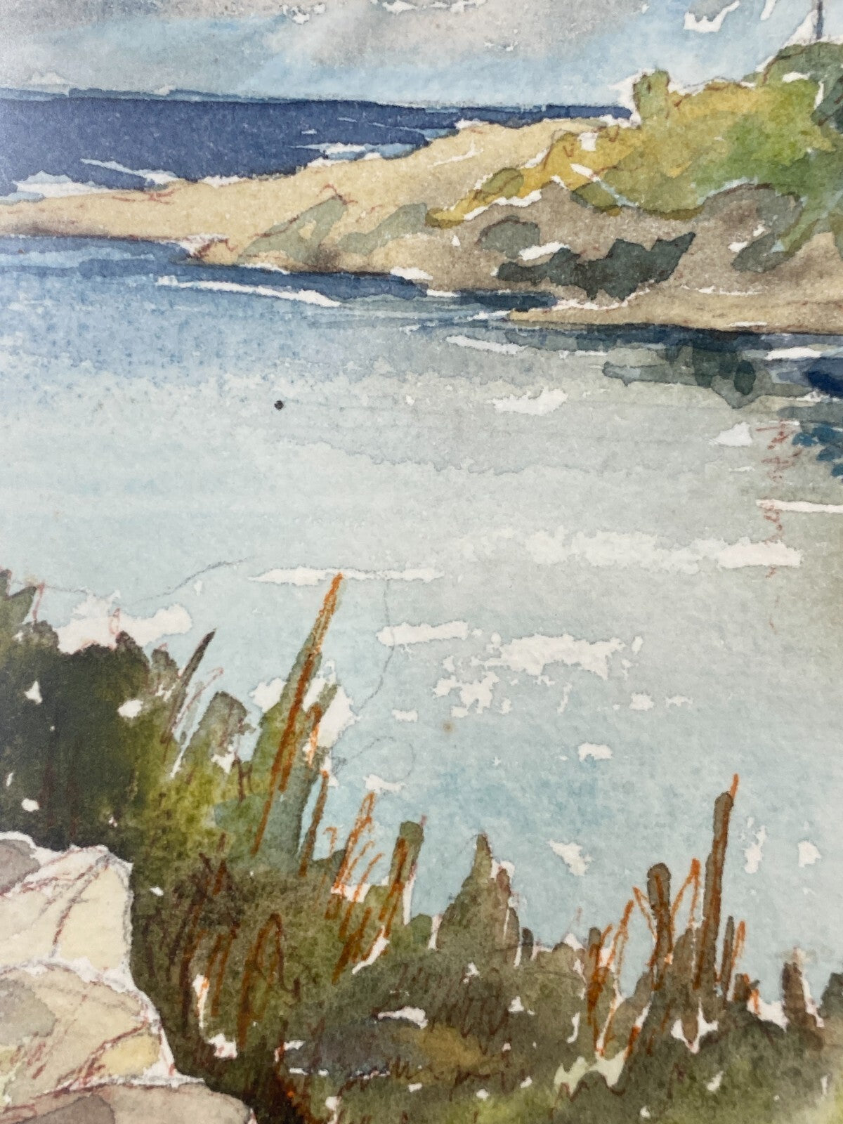 * GEMÄLDE HAFEN AQUARELL R. M. LAMING SIGNIERT FISCHER BOOTE MEER VINTAGE
