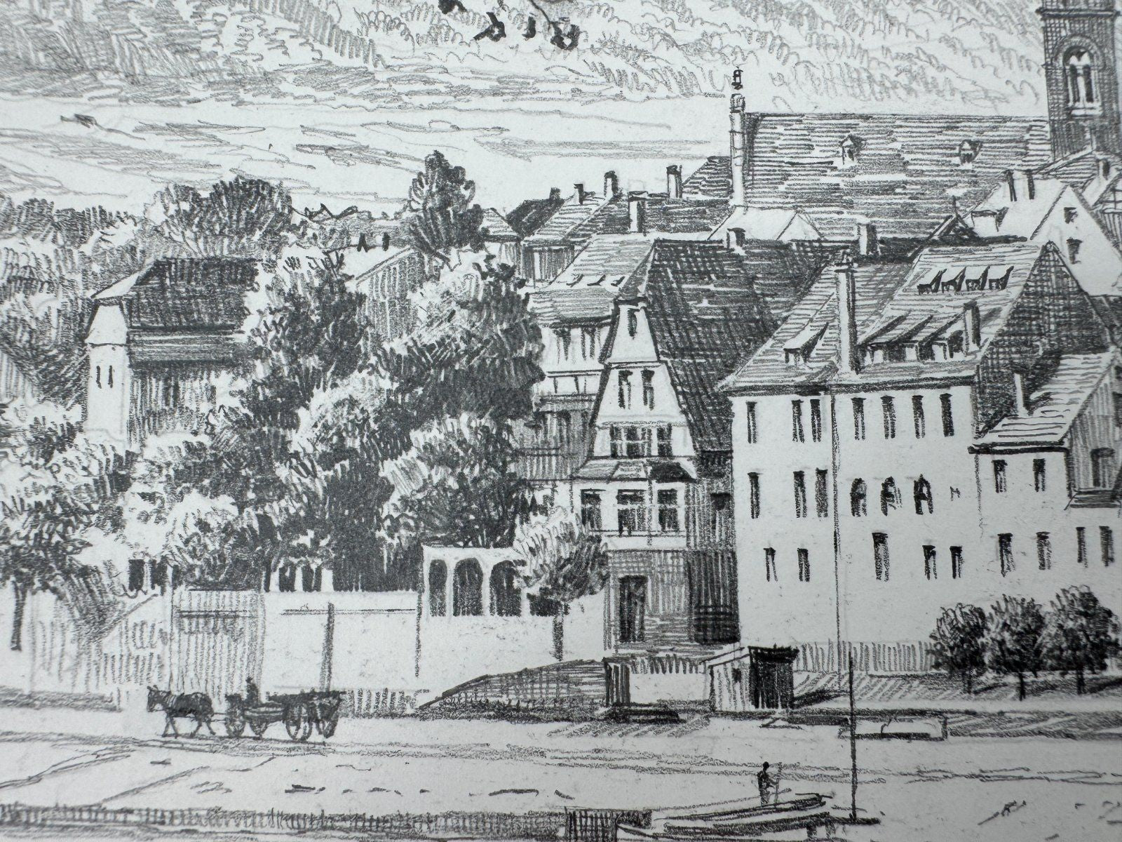 * HEINZ WEHLISCH ZEICHNUNG NECKARGEMÜND SIGNIERT