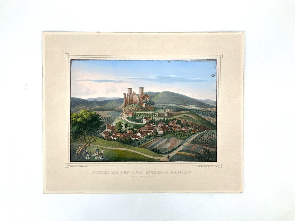 *GRAFIK LITHOGRAFIE BURG HANSTEIN BORNHAGEN ALTKOLORIERT BIEDERME