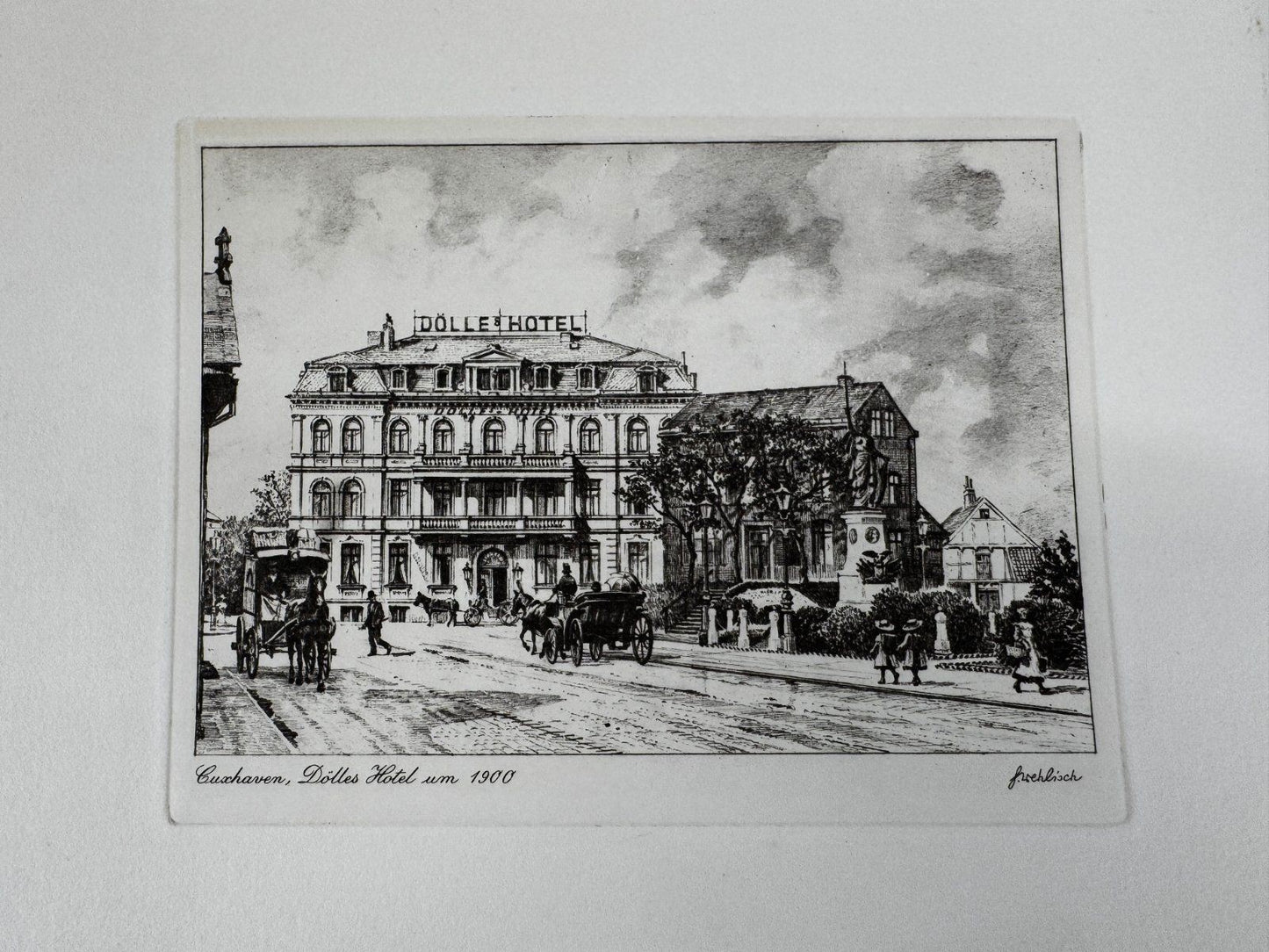 * HEINZ WEHLISCH ORIGINAL RADIERUNG CUXHAVEN DÖLLES HOTEL 1900 ANSICHT AK