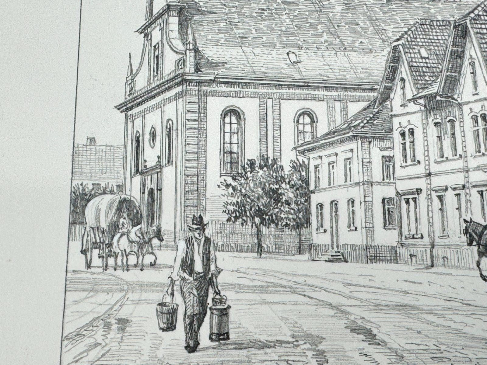 * HEINZ WEHLISCH ZEICHNUNG SCHUTTERWALD KIRCHSTRASSE ANSICHT SIGNIERT
