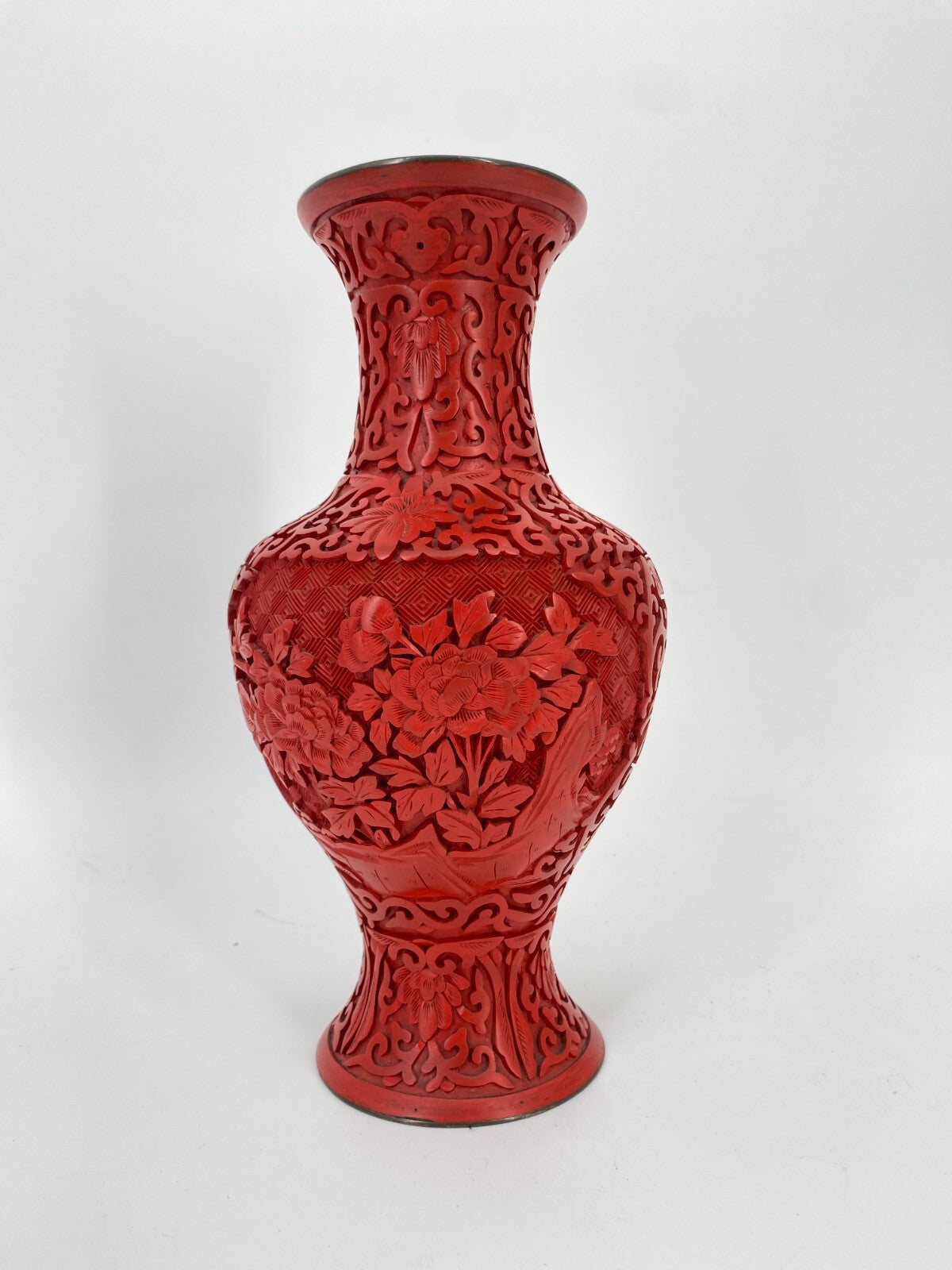 * CHINA VASE LACK SCHNITZARBEIT ZINNOBER CHENSHA ASIATIKA LAQUER VINTAGE