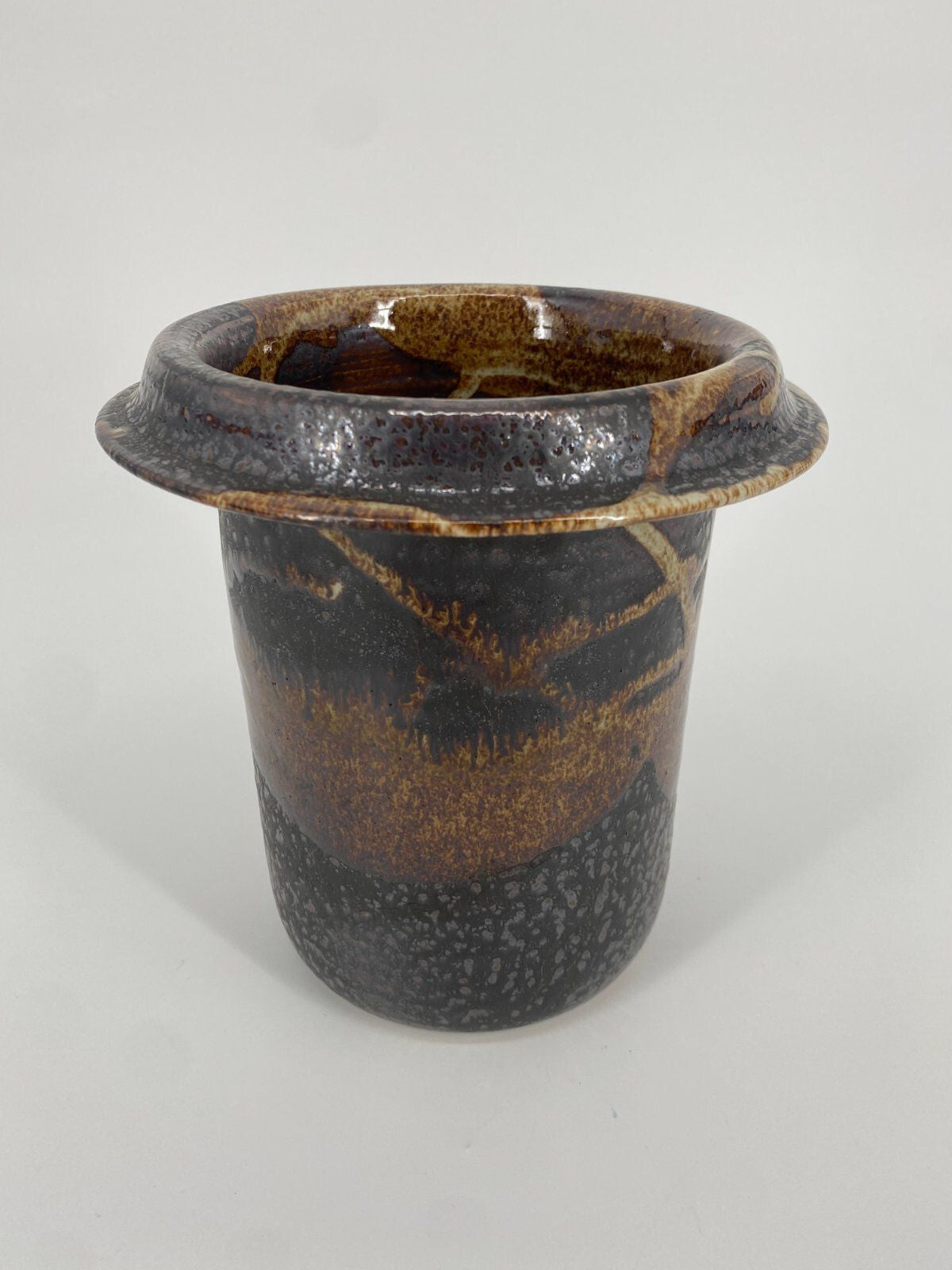 * TOPF VASE STUDIOKERAMIK RÖHRENVASE VINTAGE STEINZEUG BRAUN