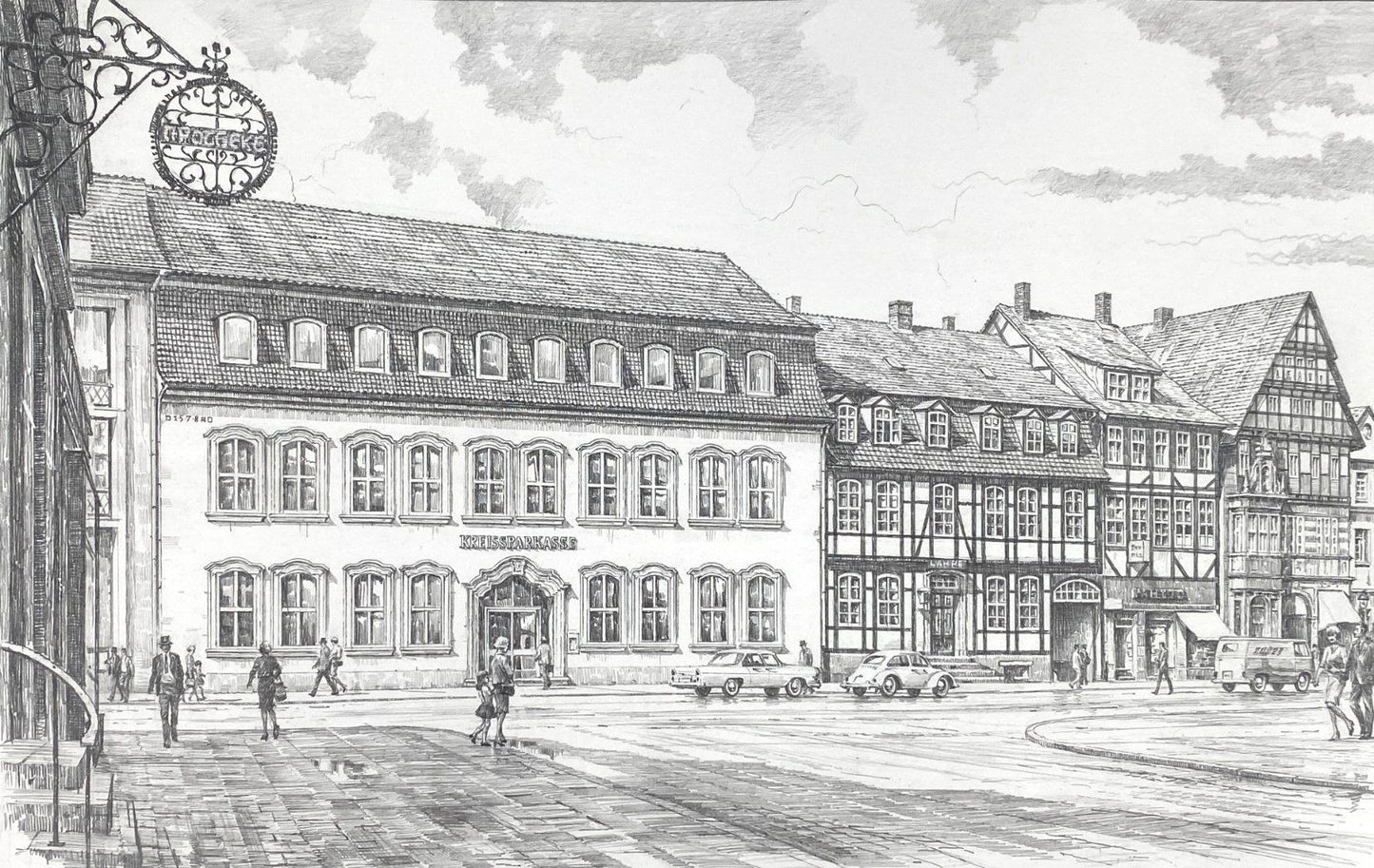 * HEINZ WEHLISCH ZEICHNUNG HAMELN NIEDERSACHSEN ANSICHT SIGNIERT