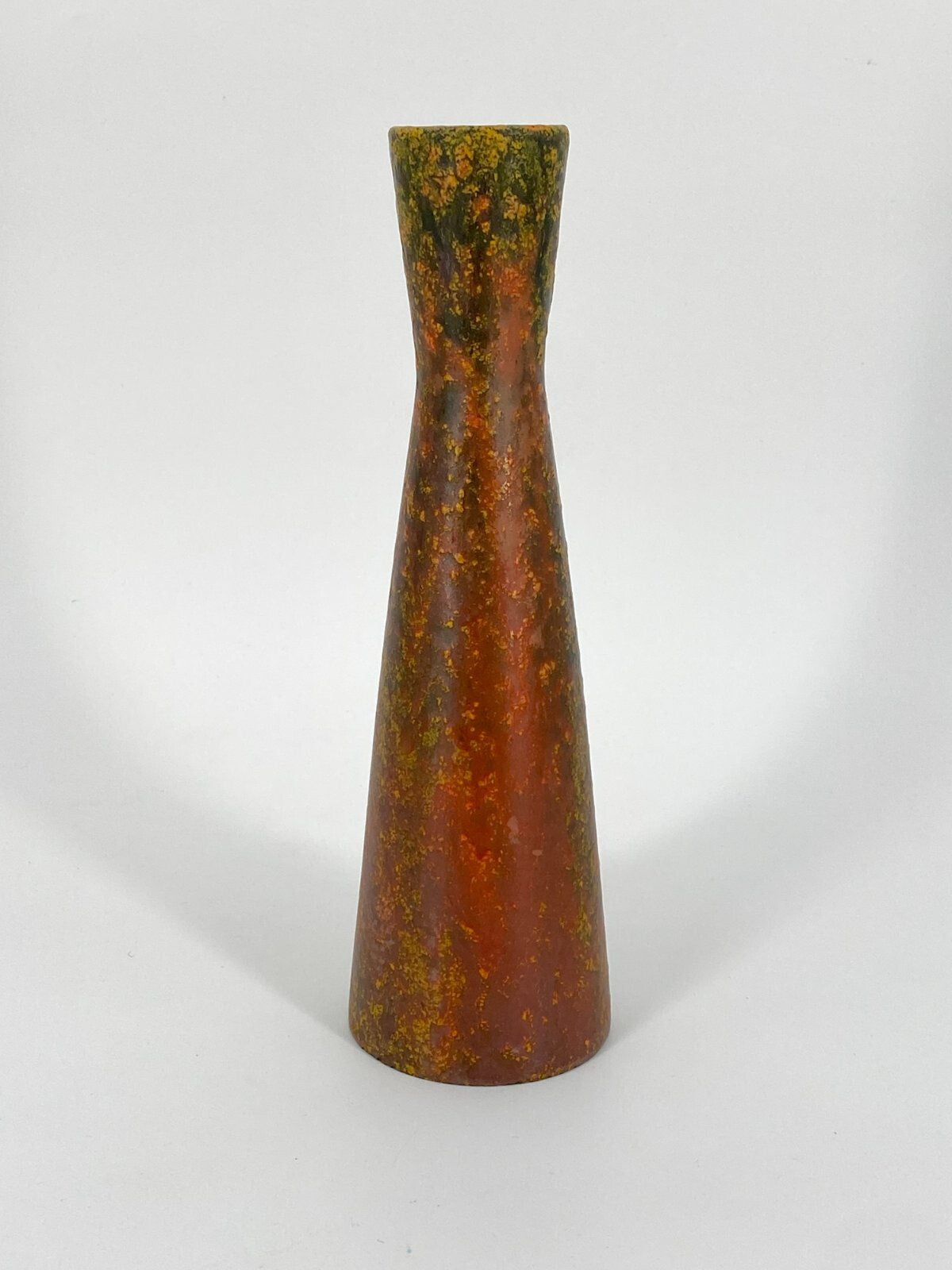 * VASE KERAMIK FAT LAVA GLASUR ROT GRÜN KONKAV VINTAGE