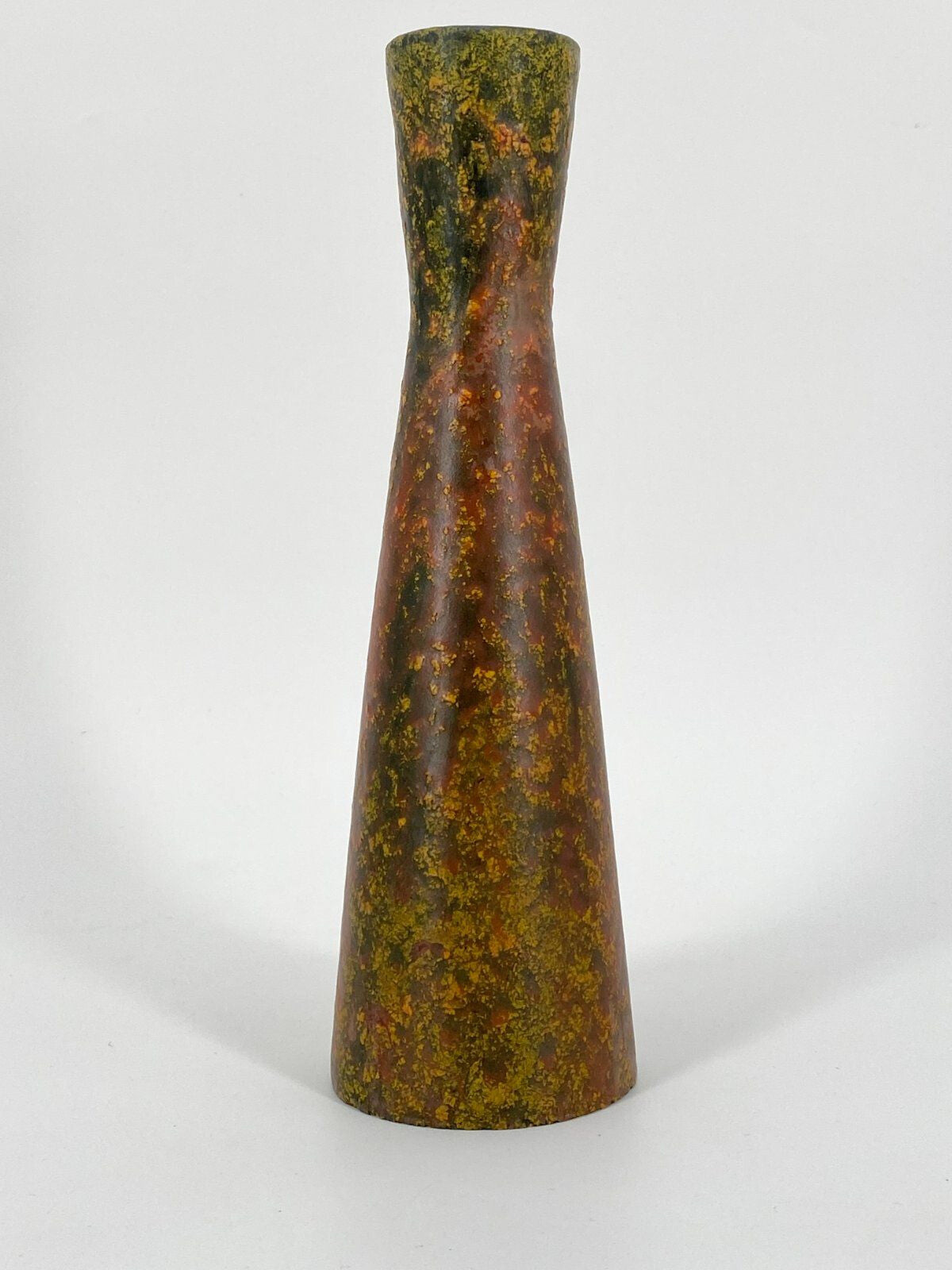 * VASE KERAMIK FAT LAVA GLASUR ROT GRÜN KONKAV VINTAGE