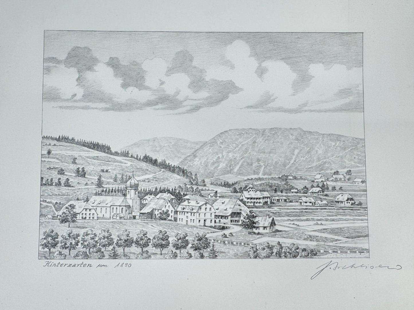 * HEINZ WEHLISCH ZEICHNUNG HINTERZARTEN UM 1890 ANSICHT SIGNIERT