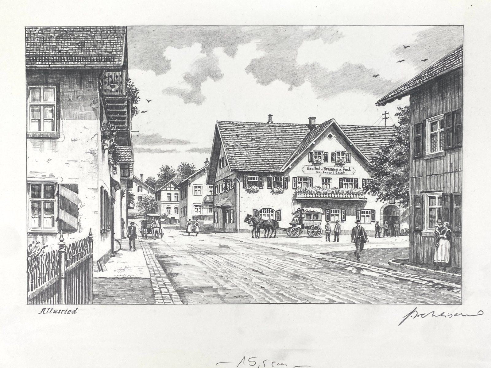 * HEINZ WEHLISCH ZEICHNUNG ALTUSRIED OBERALLGÄU ANSICHT SIGNIERT