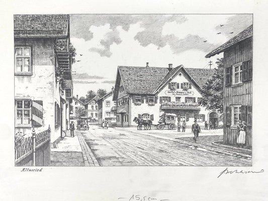 * HEINZ WEHLISCH ZEICHNUNG ALTUSRIED OBERALLGÄU ANSICHT SIGNIERT