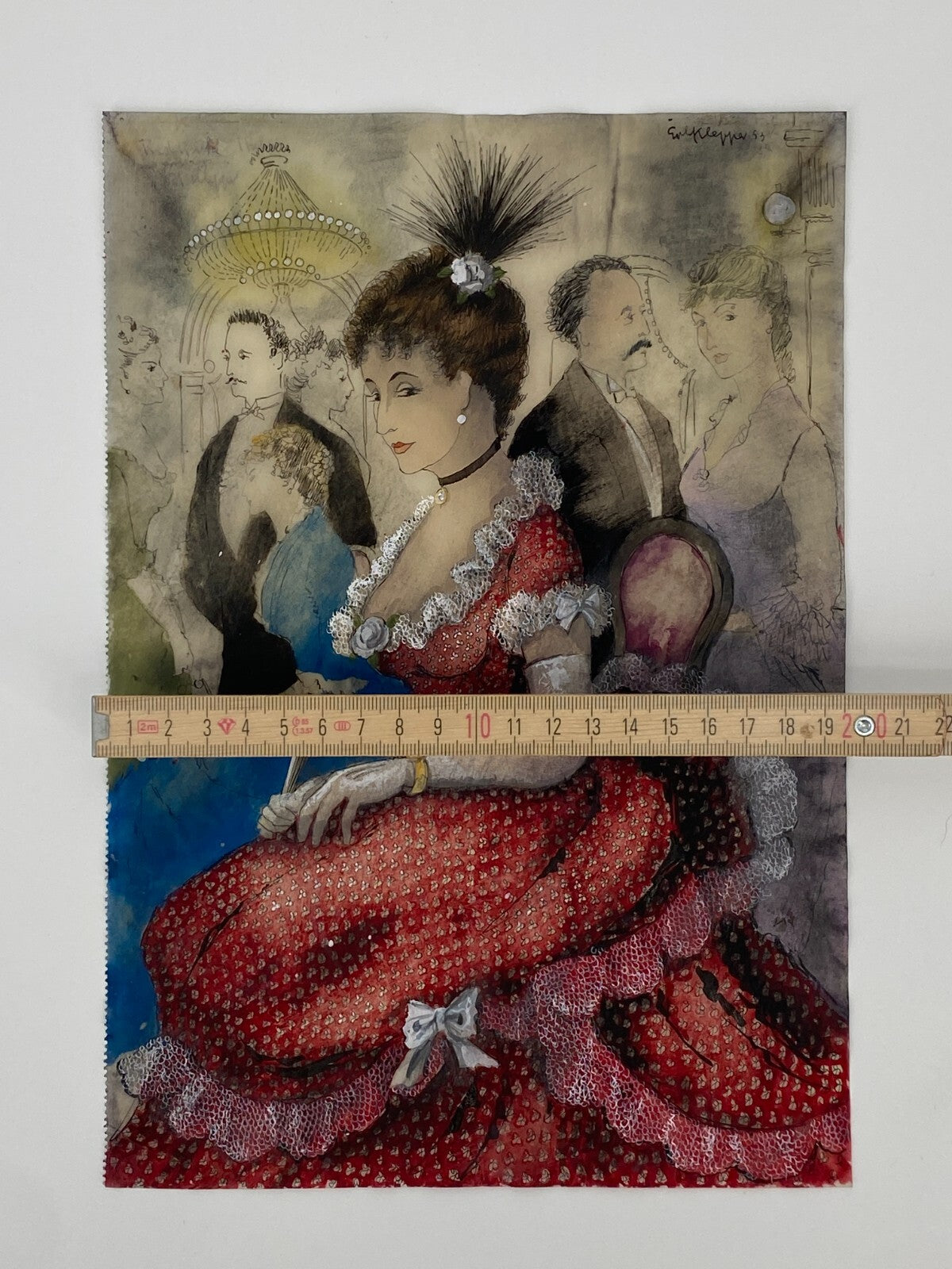 *GEMÄLDE ERHARD KLEPPER HANDSIGNIERT 1953 MONDÄNE DAME ROT ORIGINAL UNIKAT