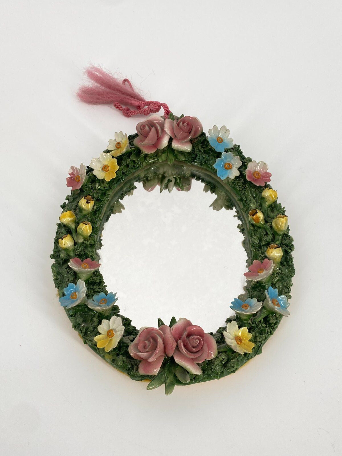 * KLEINER SPIEGEL OVAL PORZELLAN ROSEN BLÜTEN PRINZESSIN VINTAGE