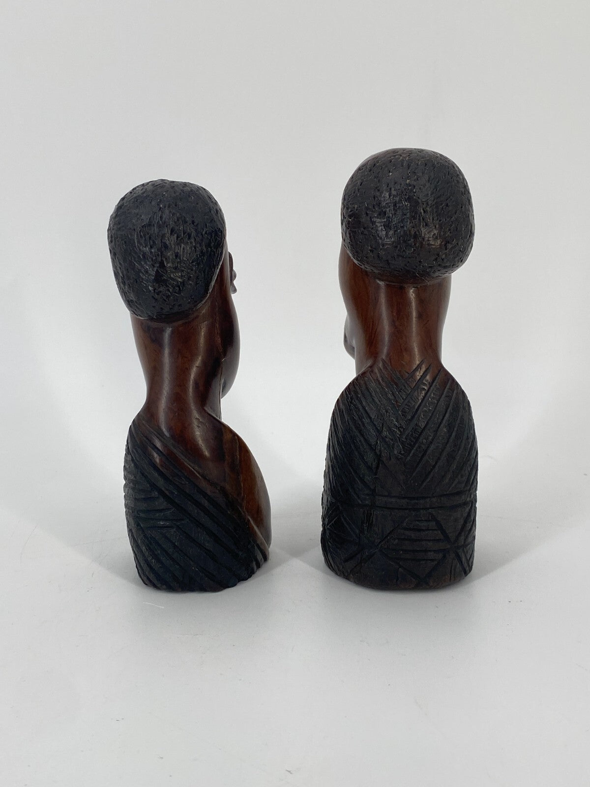 * 2 x AFRIKA HOLZ FIGUR KOPF ROSENHOLZ BÜSTE SCHNITZ HANDARBEIT VINTAGE
