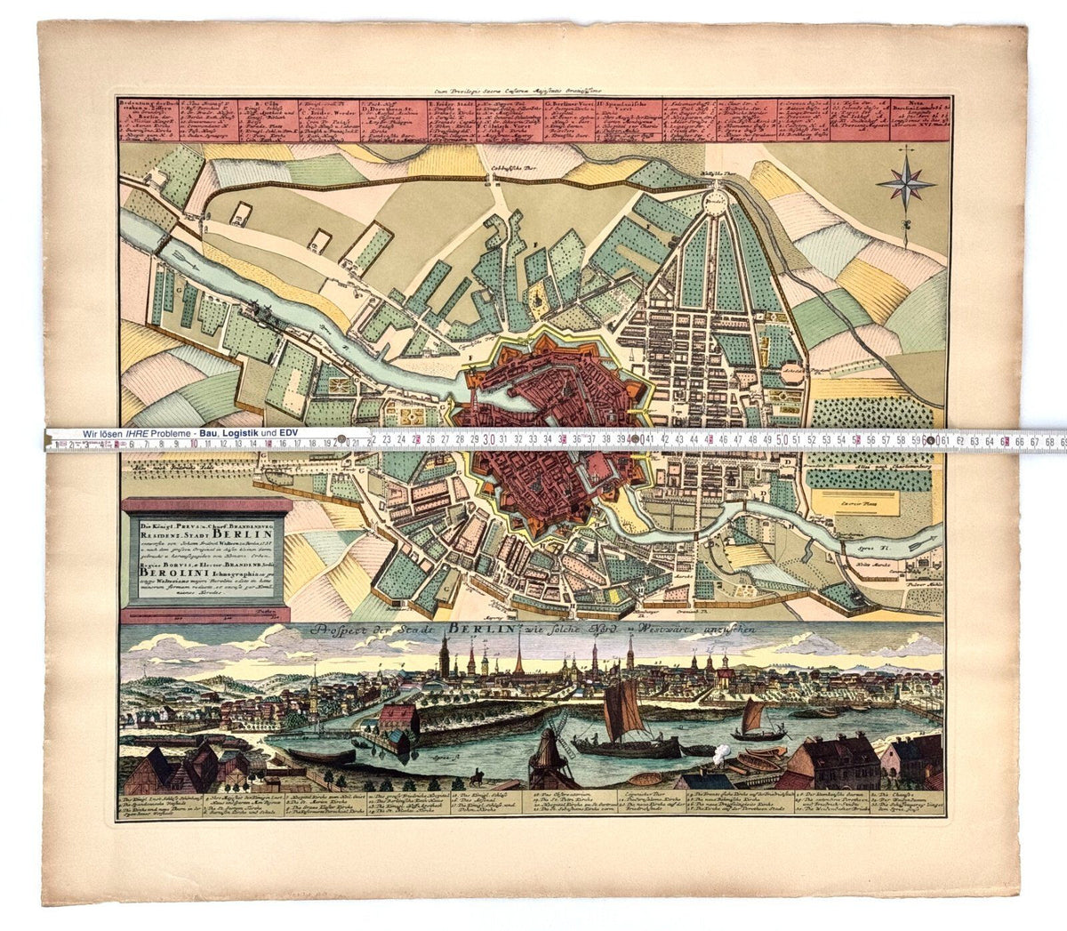 *RADIERUNG ALTE KARTE BERLIN 1737 WALTERN HOMANN KOLORIERT KOPIE