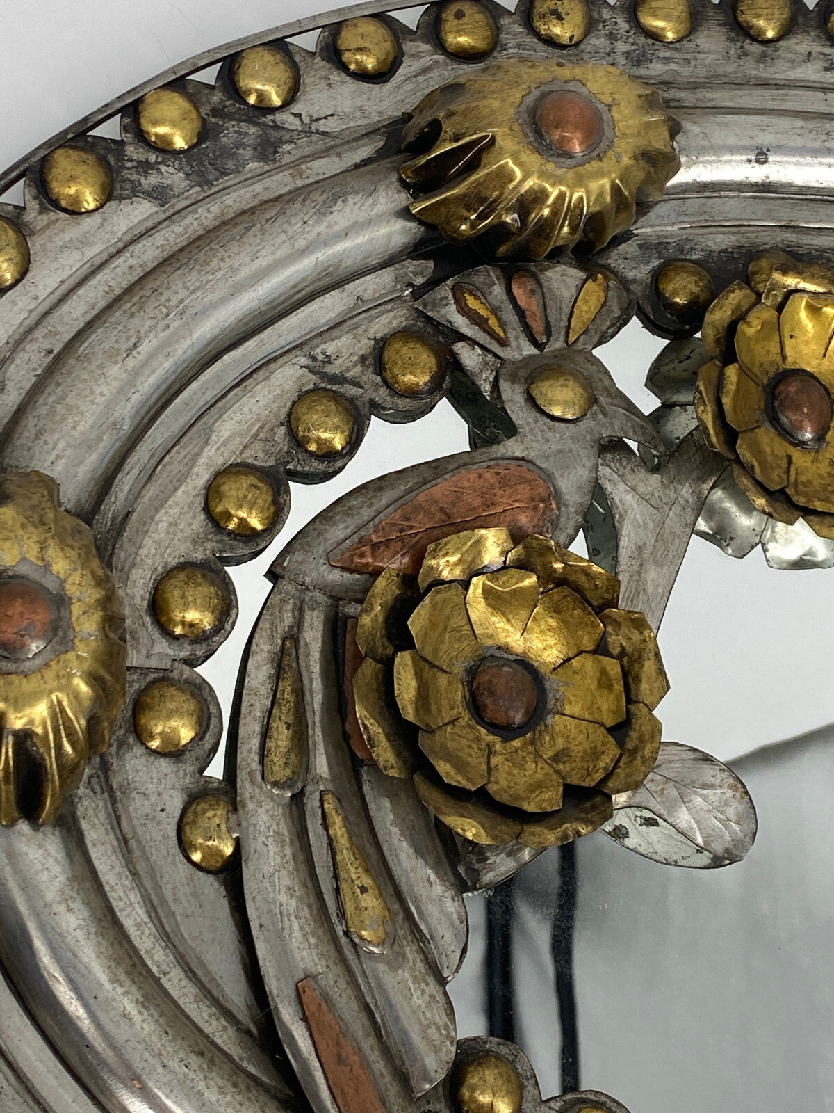 * OVALER WANDSPIEGEL METALLARBEIT VOGEL KUPFER MESSING HANDARBEIT
