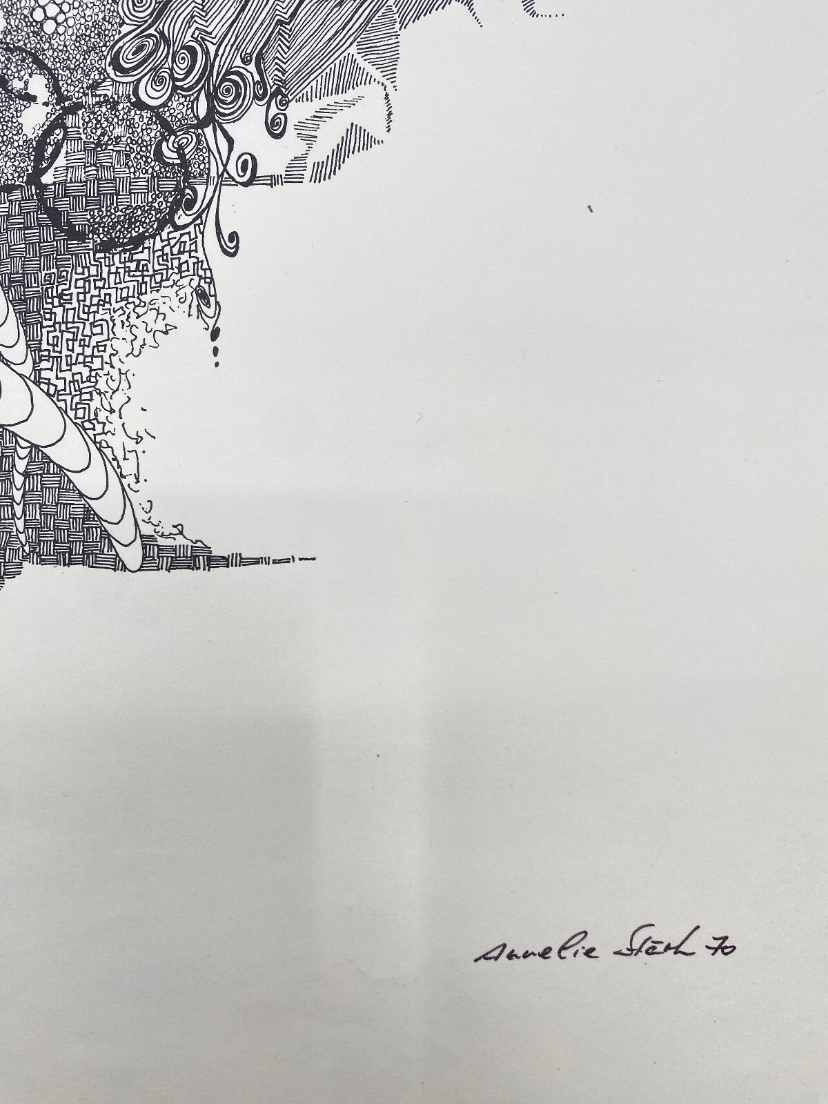* 1v2 ANNELIE STÄRK GRAFIK DRUCK ABSTRAKT SURREAL GESICHT ZEICHNUNG SIGNIERT 70