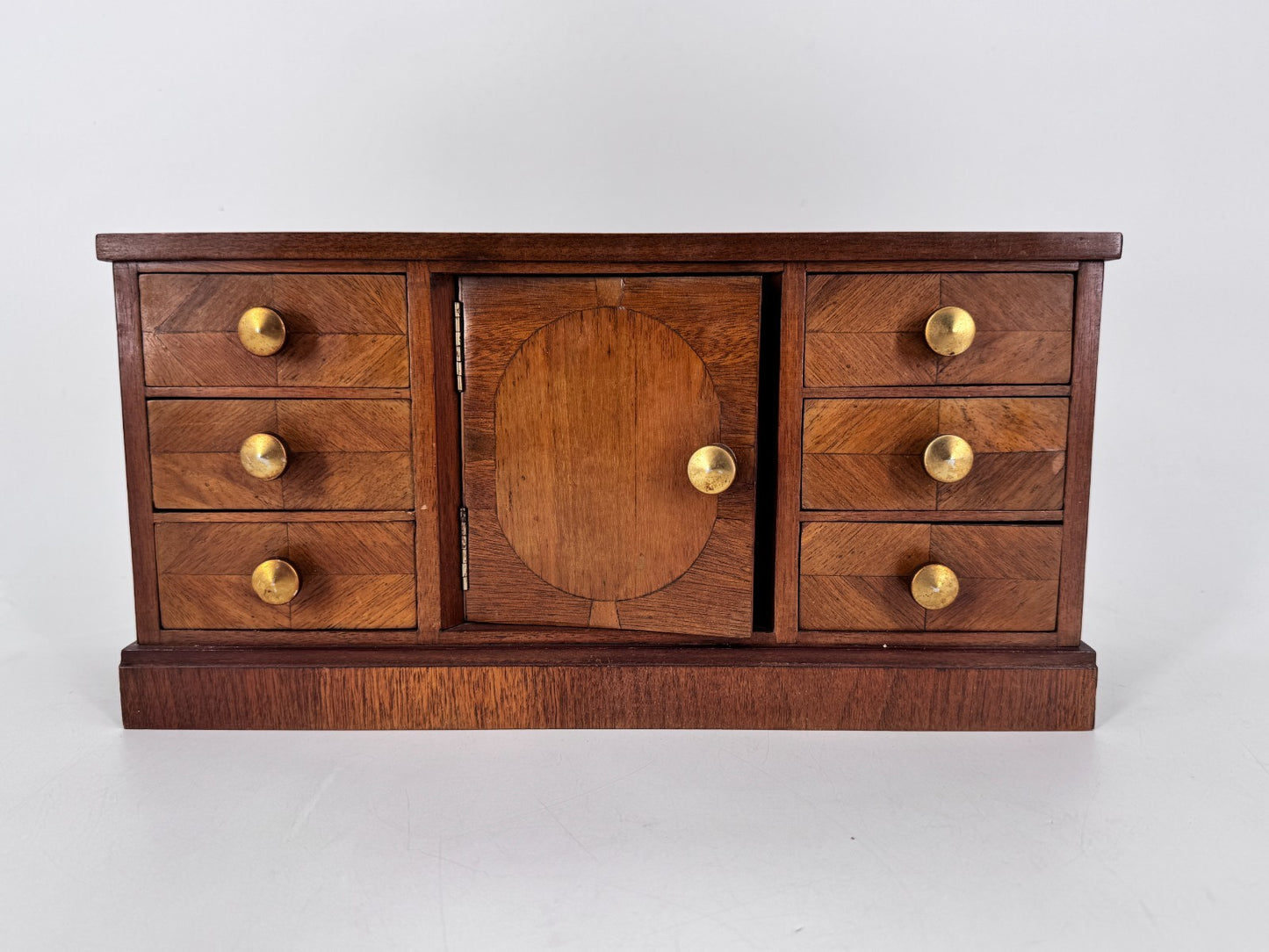 * SCHMUCK SCHRÄNKCHEN SCHATULLE BOX HOLZ ANTIK TEAK FURNIER VINTAGE