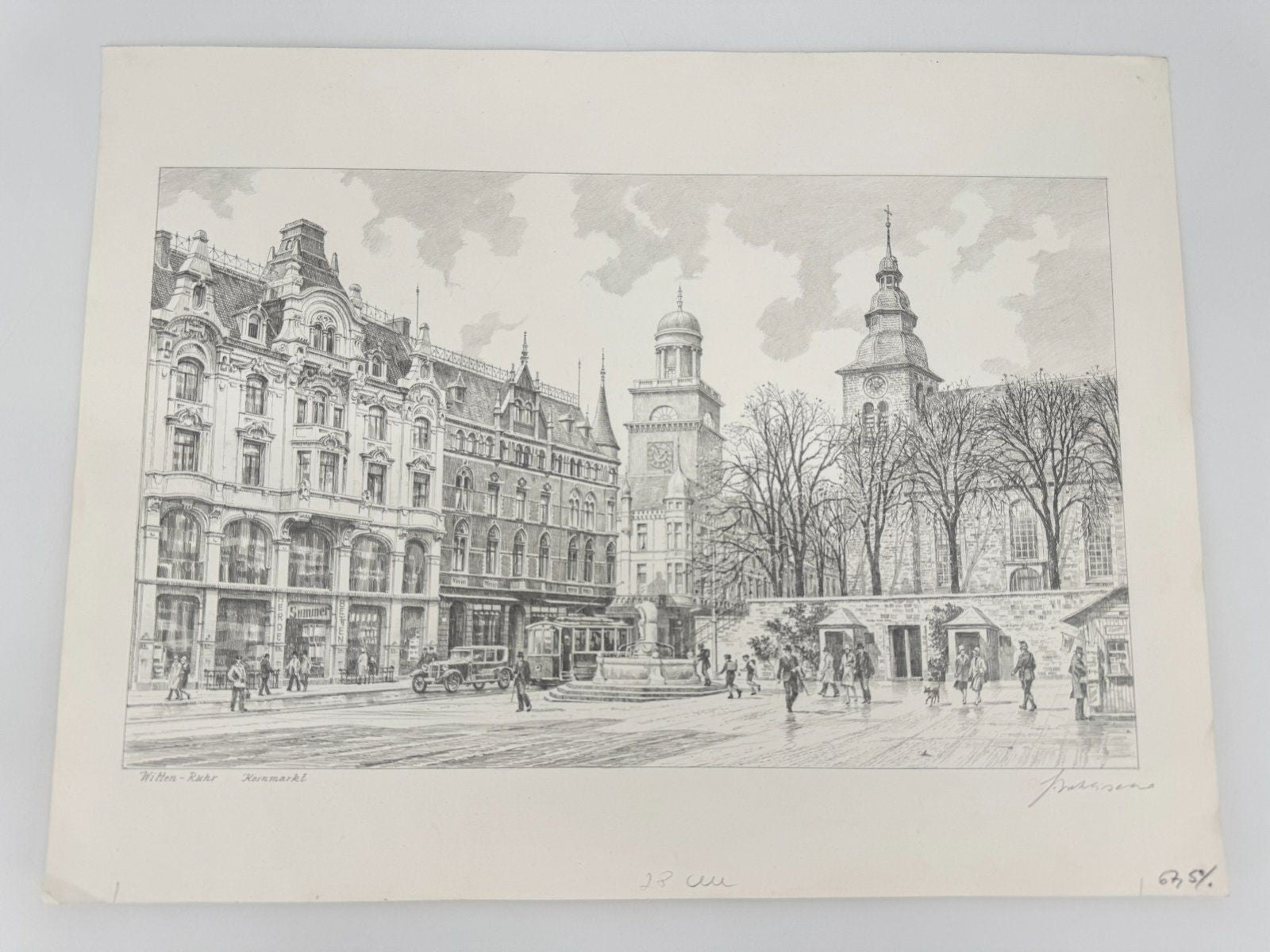 * HEINZ WEHLISCH ZEICHNUNG WITTEN RUHR KORNMARKT UM 1915 ANSICHT