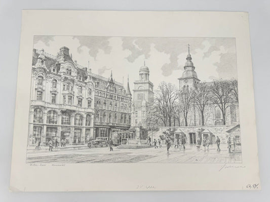* HEINZ WEHLISCH ZEICHNUNG WITTEN RUHR KORNMARKT UM 1915 ANSICHT