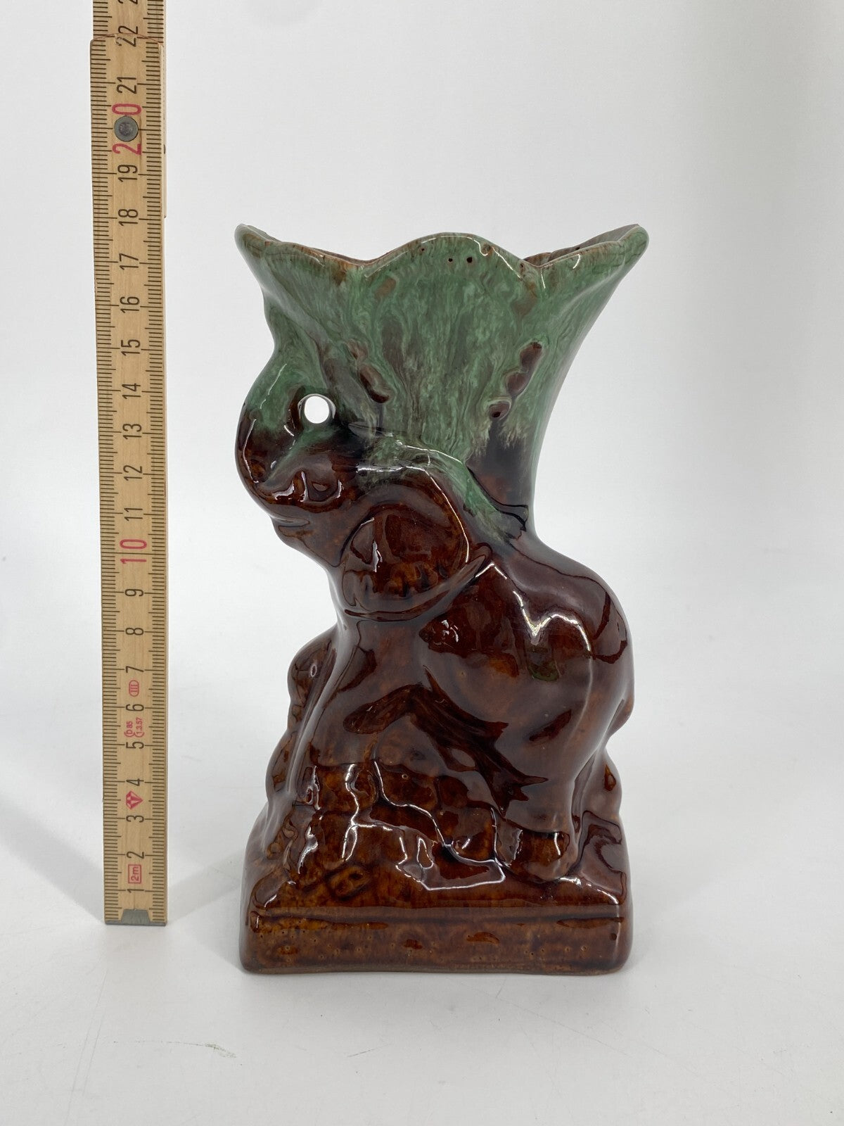 * KLEINE KERAMIK VASE FONTÄNE ELEFANT TÜRKIS BRAUN VINTAGE