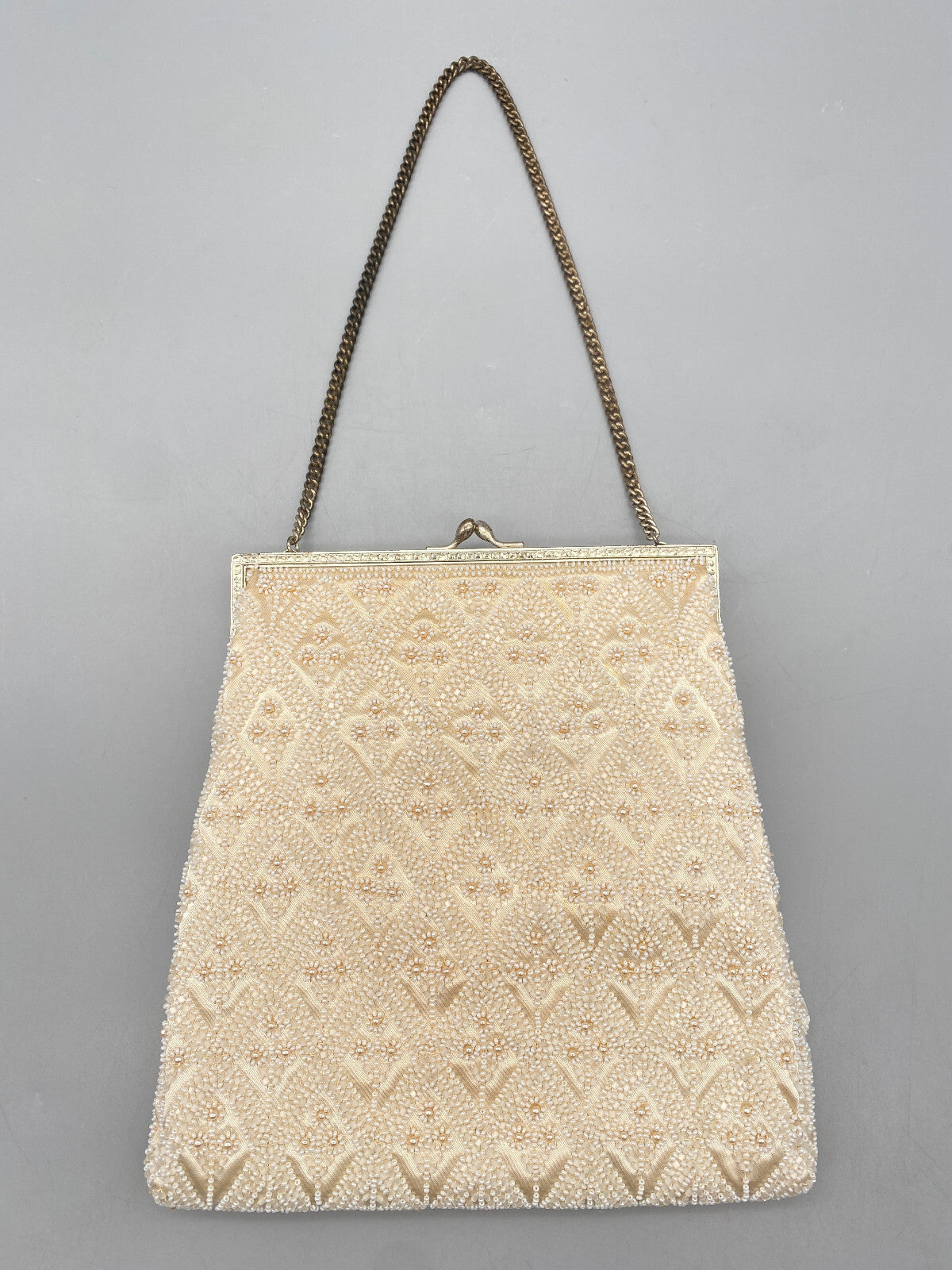 ORIGINAL JOLLES PERLEN MESSING ABEND HANDTASCHE TASCHE BÜGELTASCHE 1950ER JAHRE