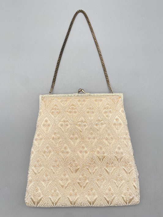 ORIGINAL JOLLES PERLEN MESSING ABEND HANDTASCHE TASCHE BÜGELTASCHE 1950ER JAHRE
