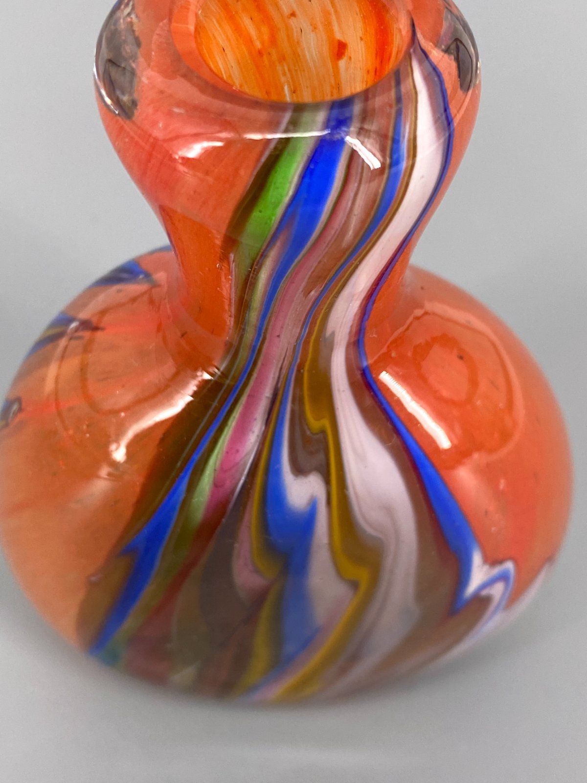 * KLEINE VASE MURANO GLAS ORANGE BLAU BUNT ITALIEN 10 CM MINI