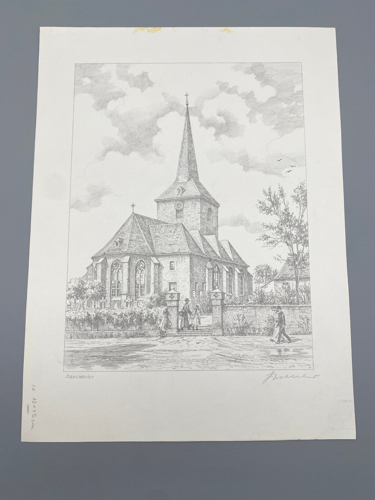 DEUTSCHER KÜNSTLER HEINZ WEHLISCH ZEICHNUNG BAESWEILER KIRCHE SIGNIERT