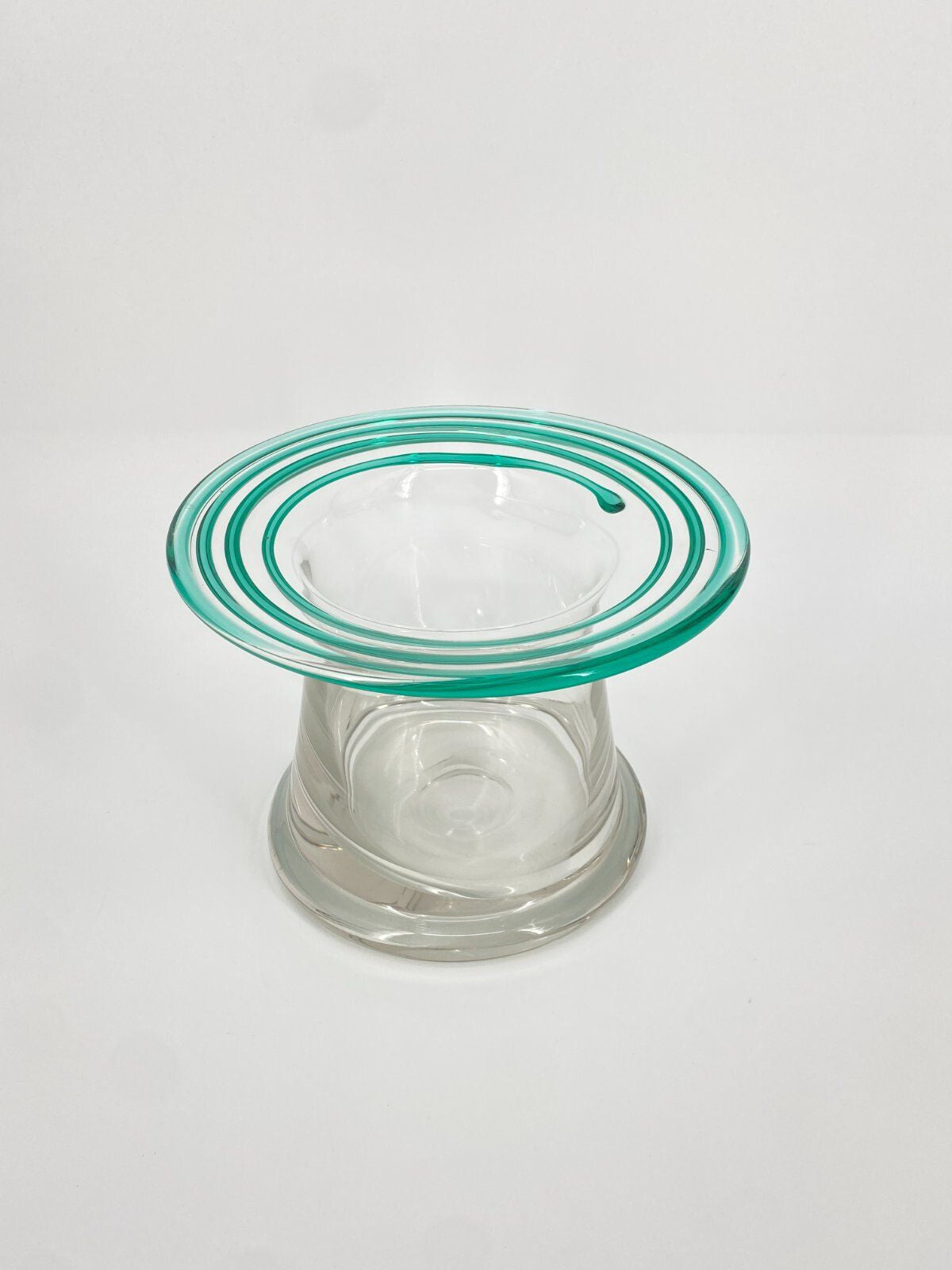 * SEKTKÜHLER VASE SCHALE GLAS HANDGEMACHT SPIRALE TÜRKIS ZYLINDER VINTAGE MUND